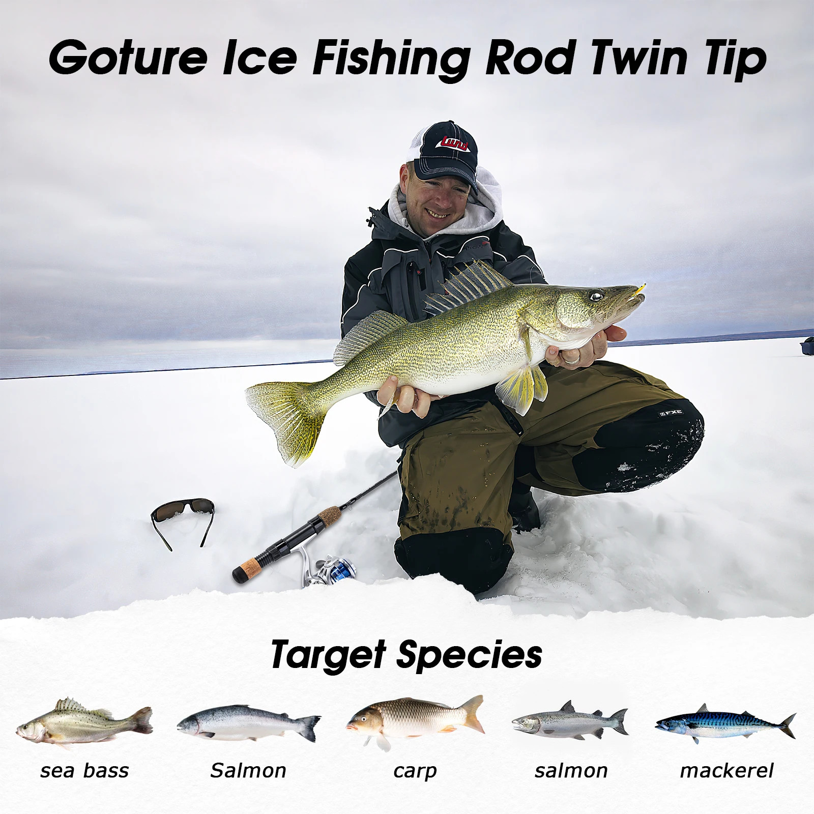 2Tips Sensitive Winter Ice Fishing Rods IM6/32″ Spinning Rod M+MH Cork Handle Ic