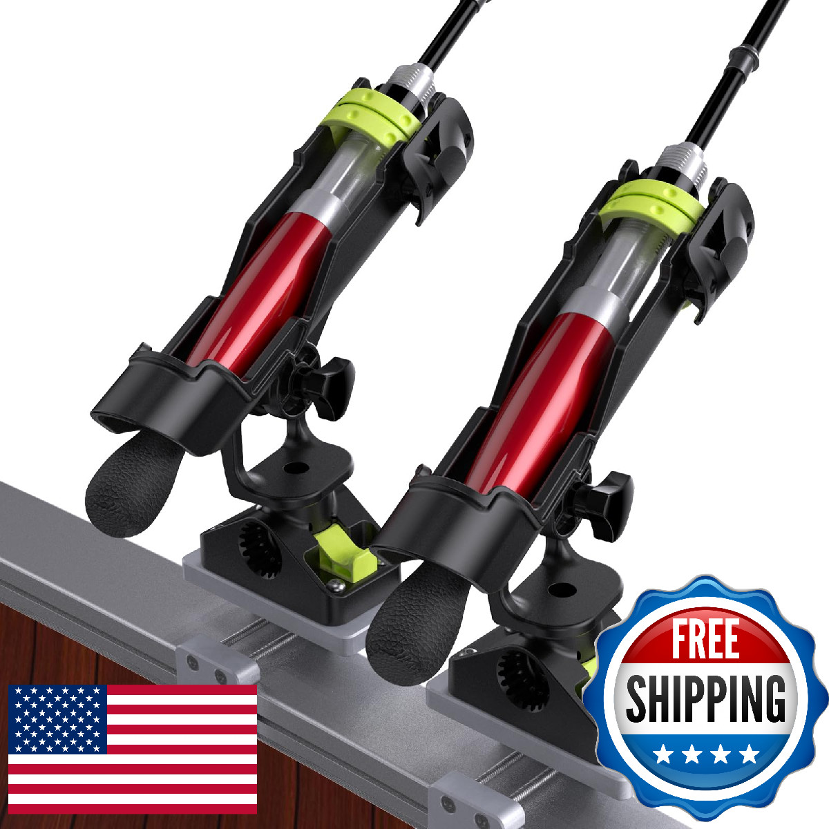 Boat Fishing Rod Holders w/ Square Rail & Track Mount – 360° Adjustable ABS