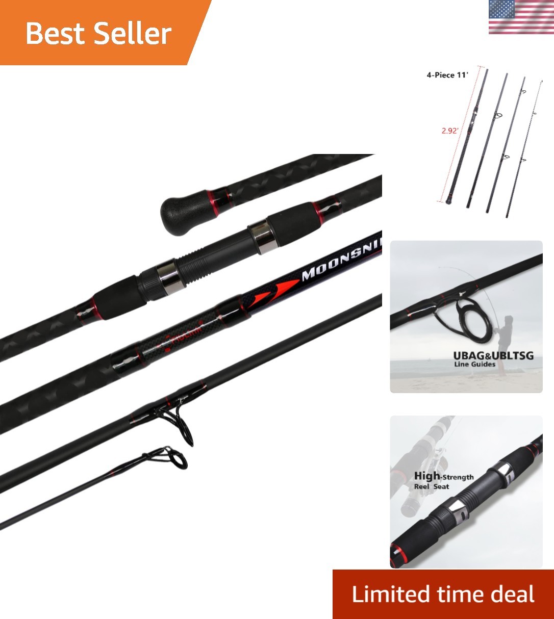 11ft Black Surf Spinning Rod – Lightweight, Durable, Travel-Friendly
