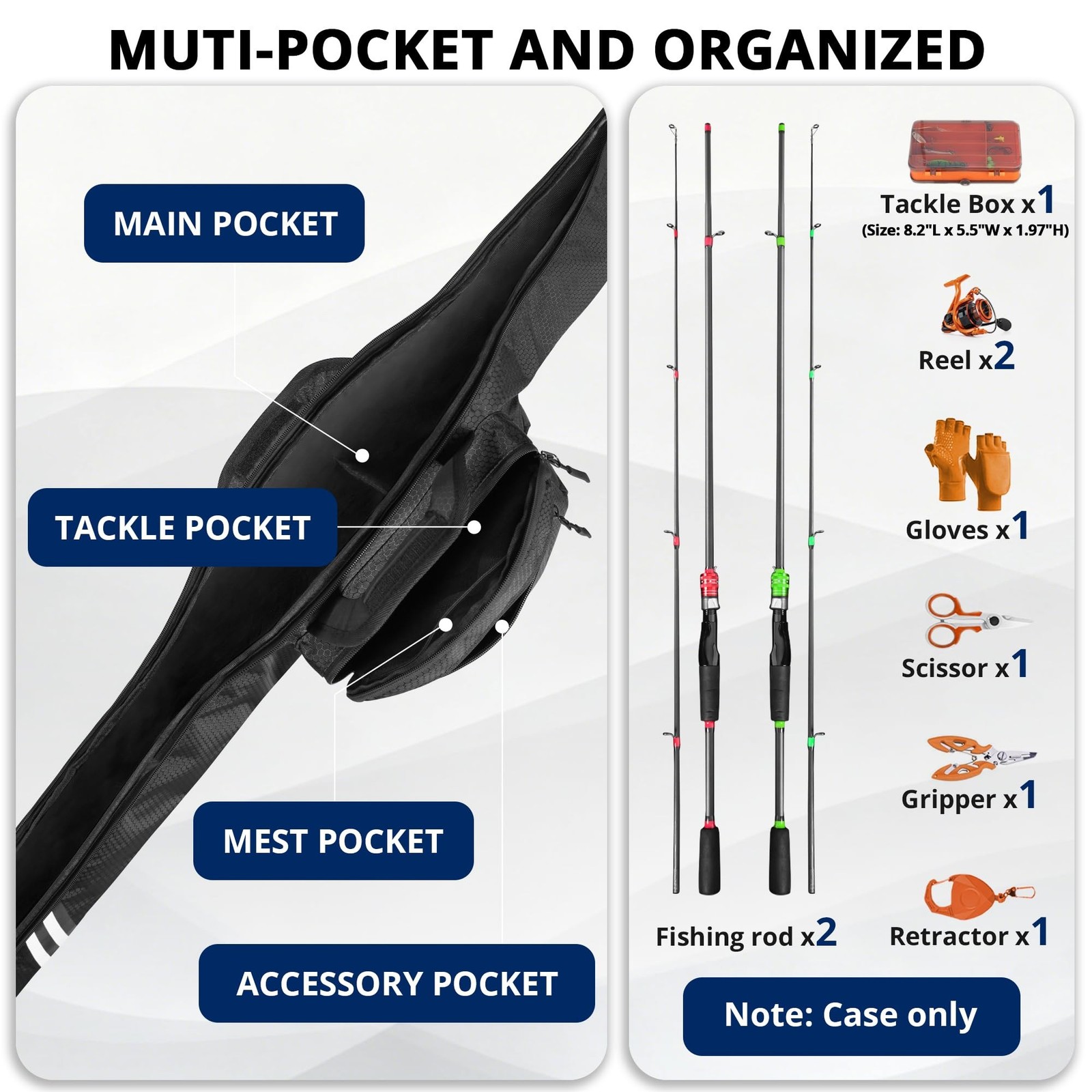 PEKREWS Fishing Rod Case, Fits 7ft 2-Piece Spinning Rod Reel Combo, Extendabl…