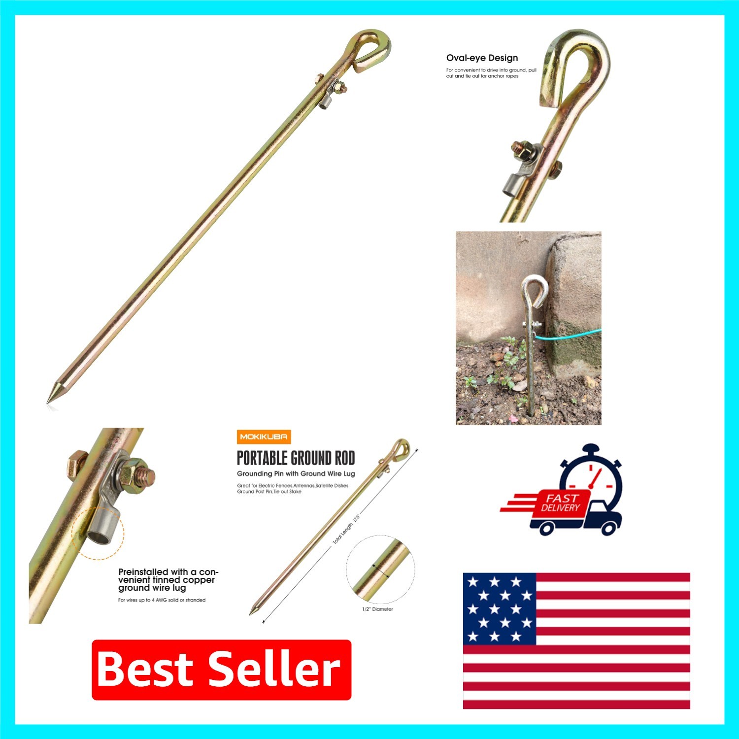 Robust Portable Ground Rod with Copper Wire Lug for Reliable Grounding Solutions