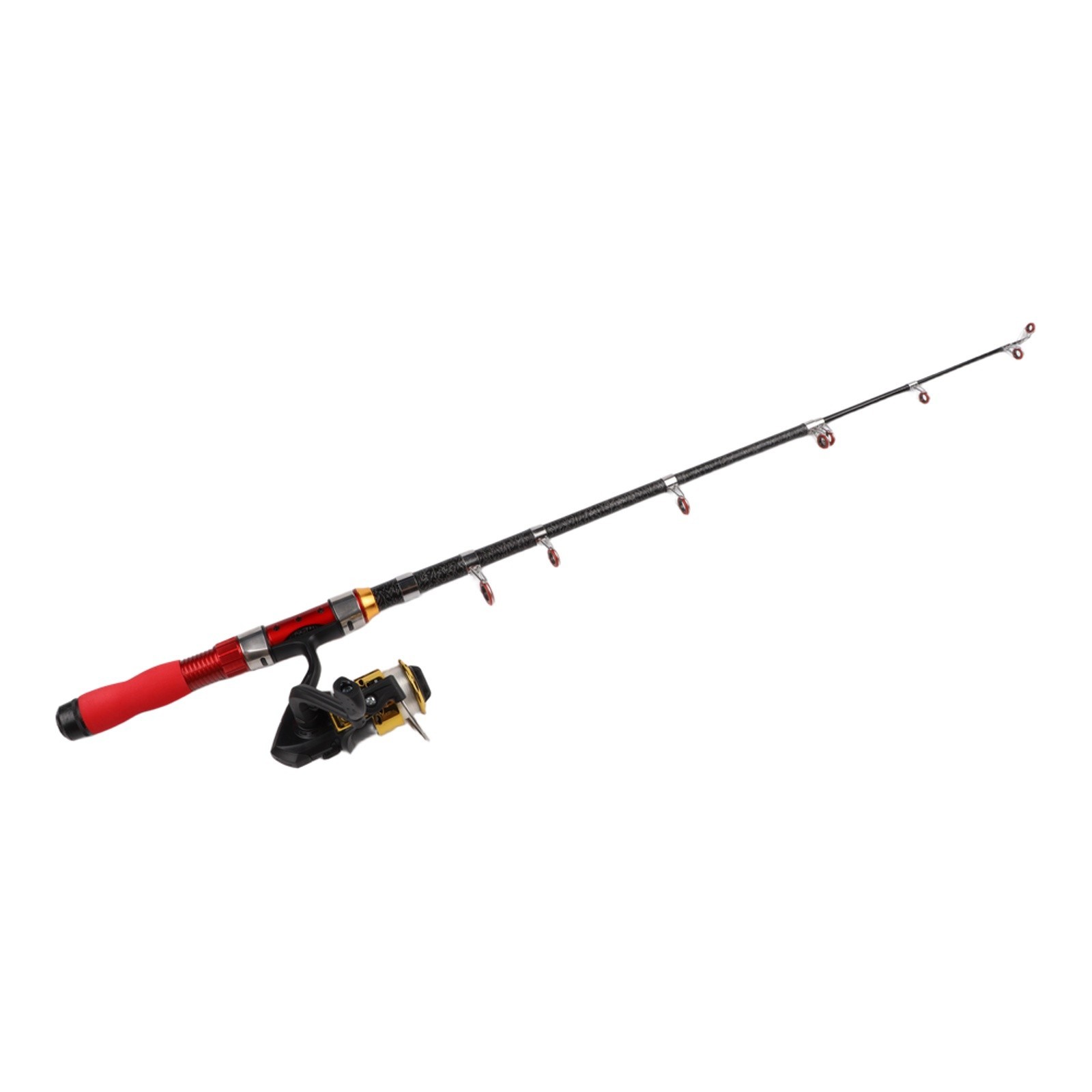 Portable Red Fishing Rod Set 1 to 2 Short Sea Pole with Hook Lures and Bag
