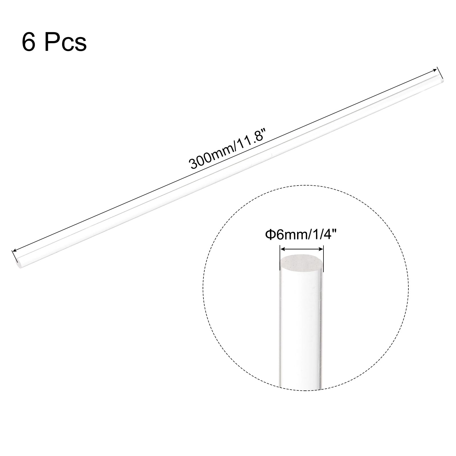 6 PCS Clear Acrylic Round Rods 1/4×12 Inch Dowel Sticks 6x300mm Plastic Strip