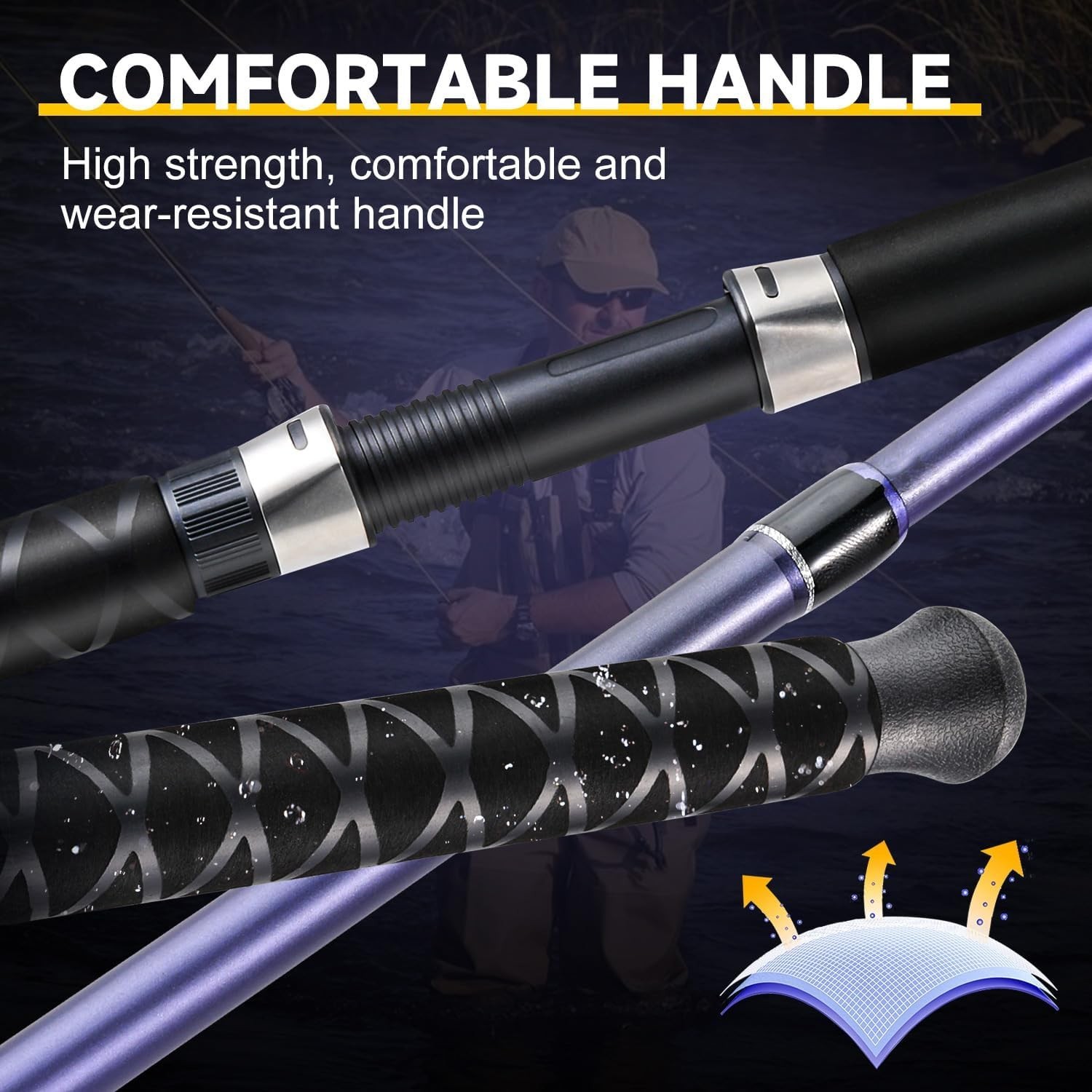 Spinning Rods Strong Carbon&Glass Composite Fishing Pole W/ Stainless Steel Line