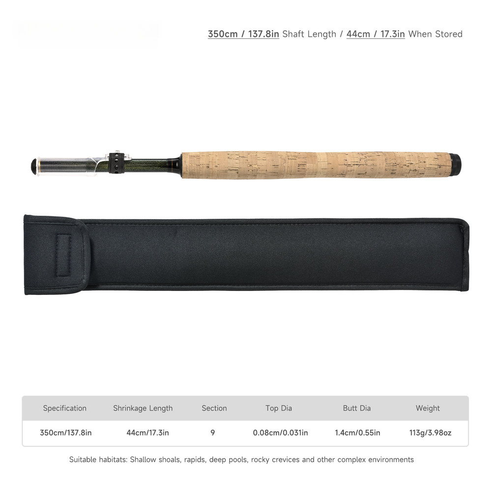 Carbon Fly Fishing Rod Tenkara Design 44cm Packed 350cm Extended Stream Rod