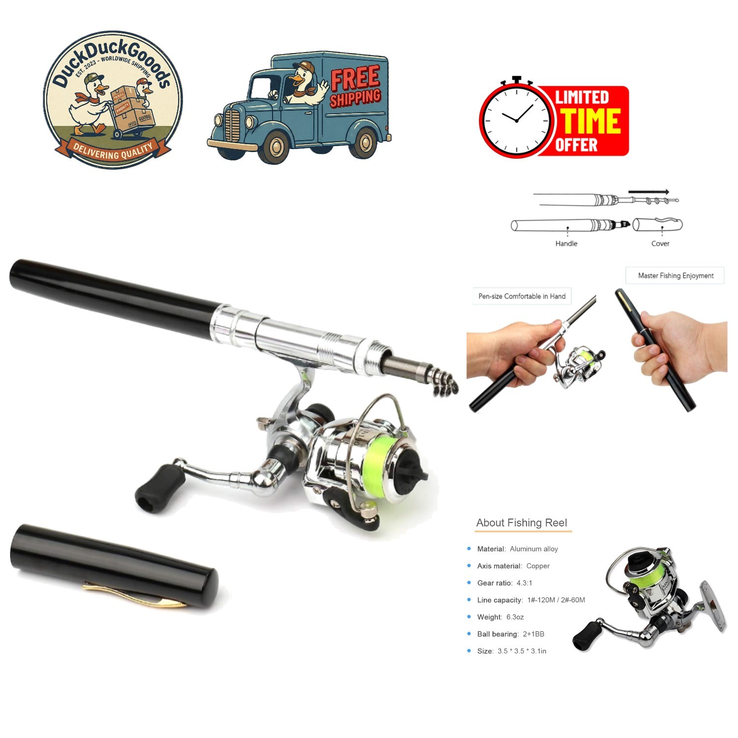 Compact 39-Inch Fishing Pole with Comfortable EVA Handle & Smooth Spinning Reel