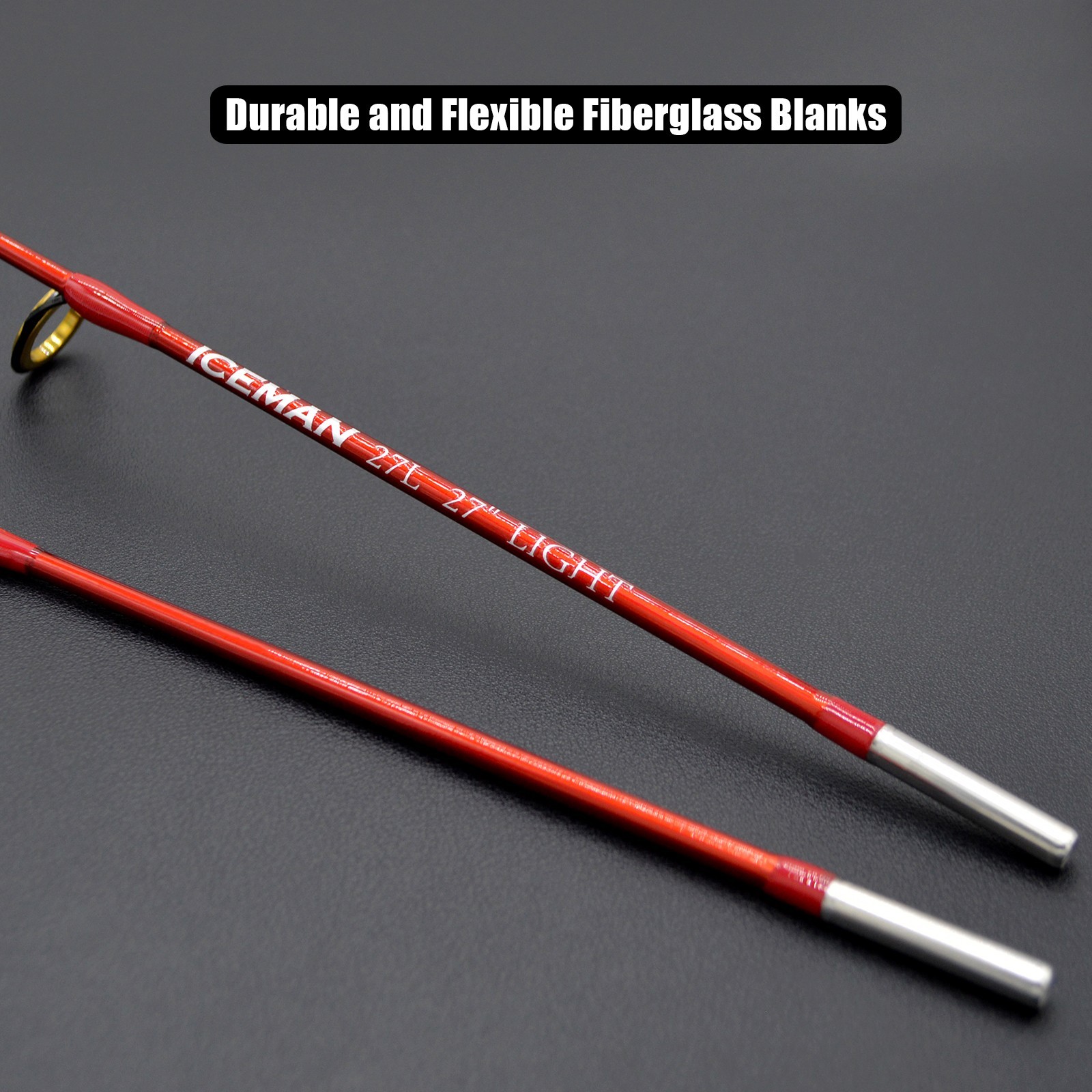 CAMEKOON Iceman 2-Pieces Ice Fishing Rod w/ Fiberglass Blank Ceramic Guide Rings