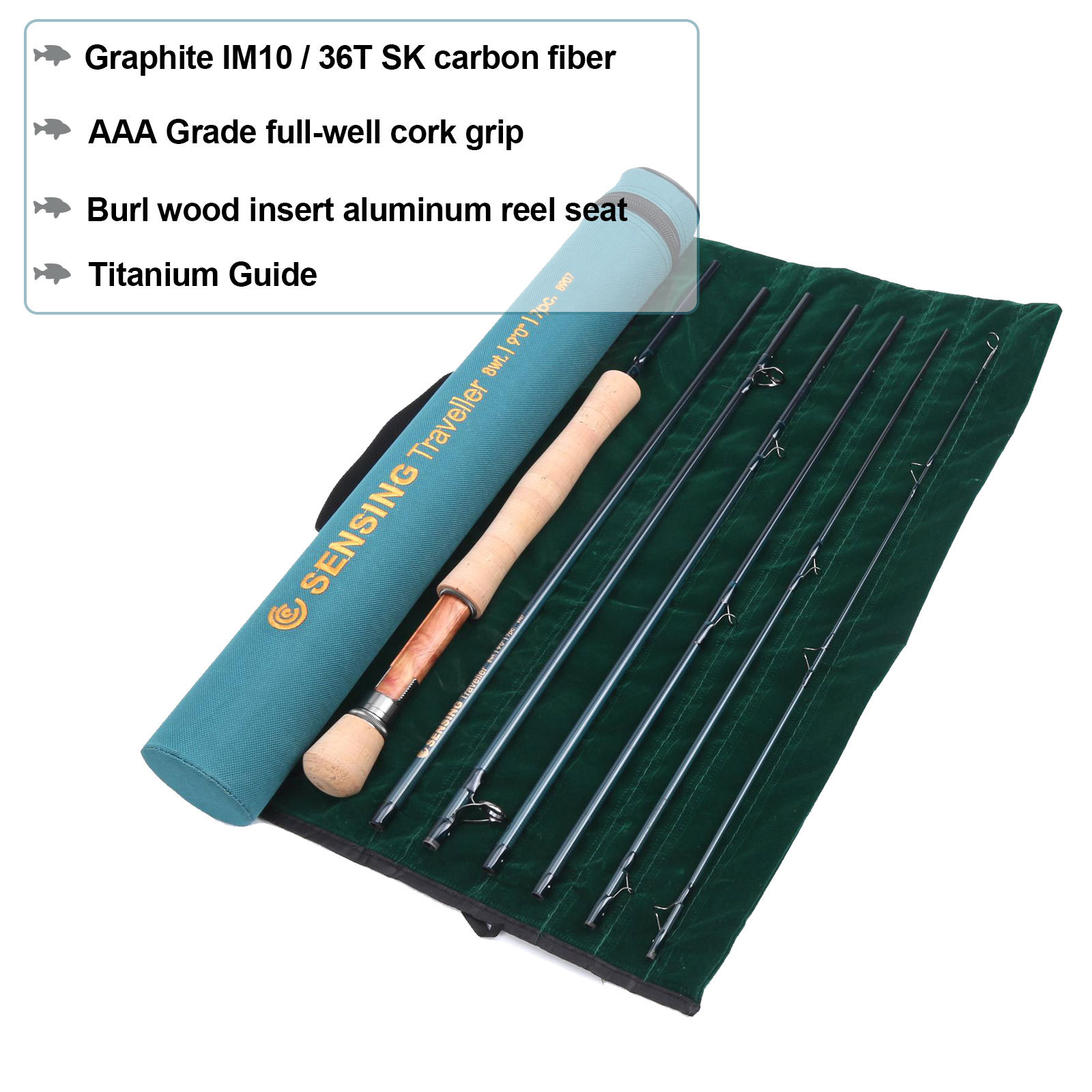 Maxcatch 5/6/7/8wt 9ft 7pcs Traveler Fly Fishing Rod Medium-fast, IM10 Carbon