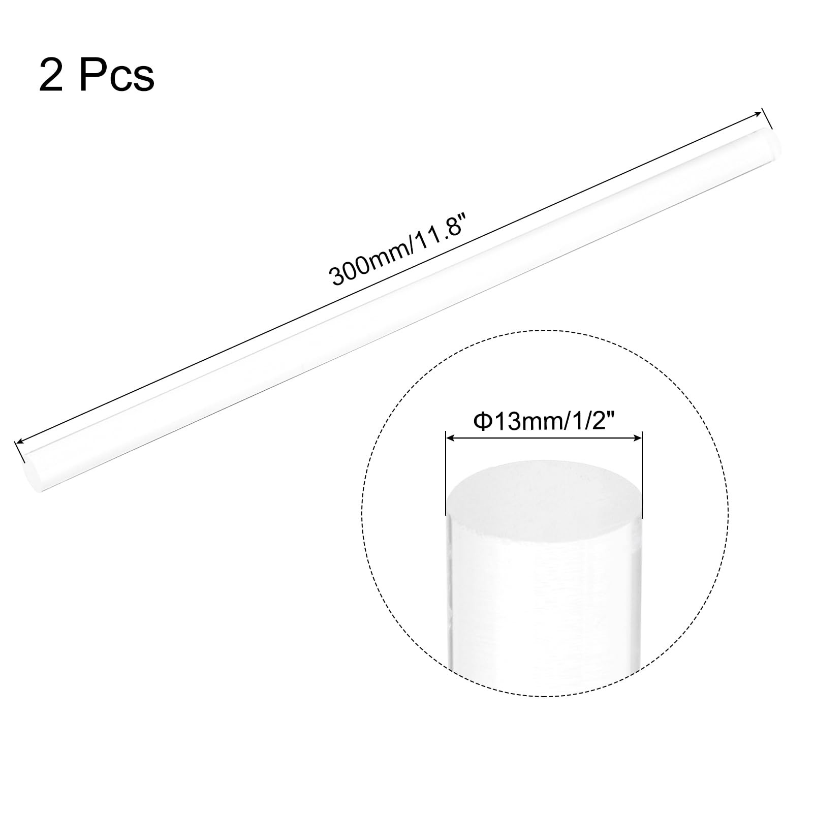 2 PCS Clear Acrylic Round Rods, 1/2 x 12 13mm x 300mm, Dowel, DIY Crafts