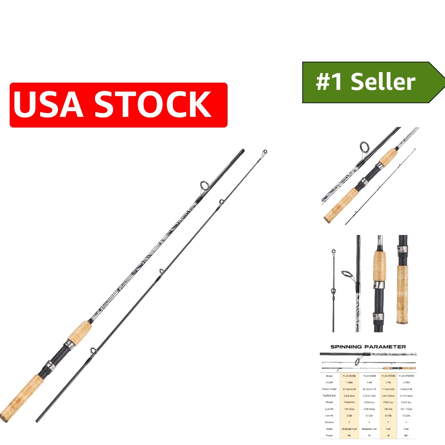7’6″ Spinning & Casting Rod – Strong Carbon-Glass Composite for Bass & Trout