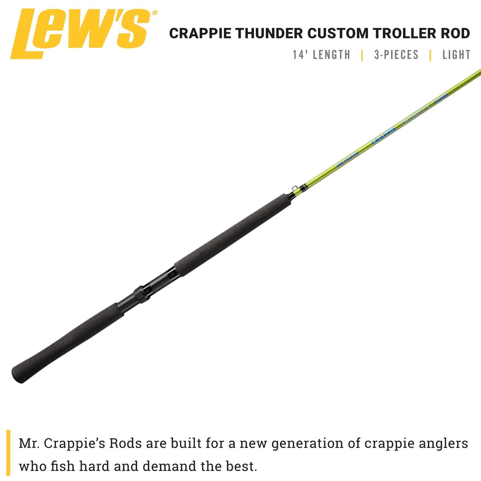 Lew’S Lews Crappie Thunder Custom Troller Rod 14-Foot 3-Piece Fishing Rod Light