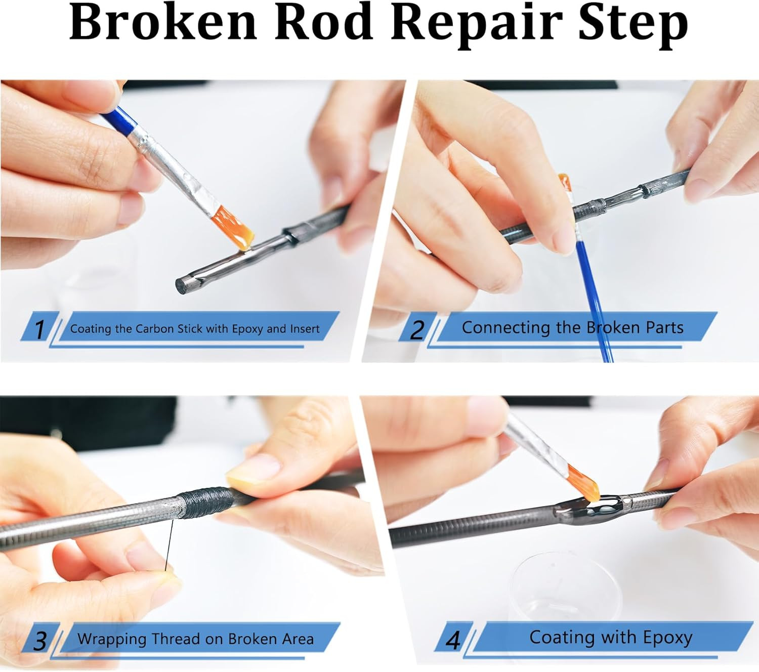 Fishing Rod Repair Kit Complete with Accesssories, Carbon Fiber Stick Fishing Po