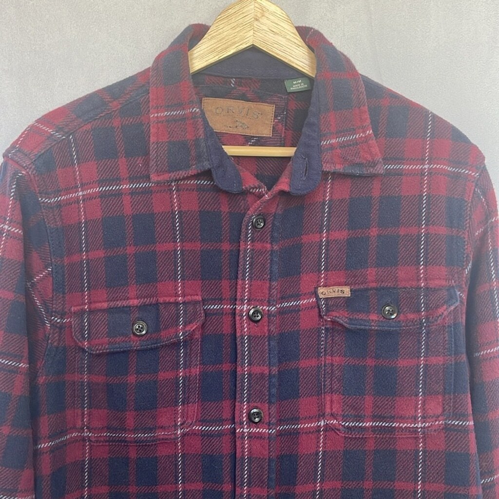 Orvis Men’s Big Bear Heavyweight Double Brushed Flannel Button Down Shirt Size M