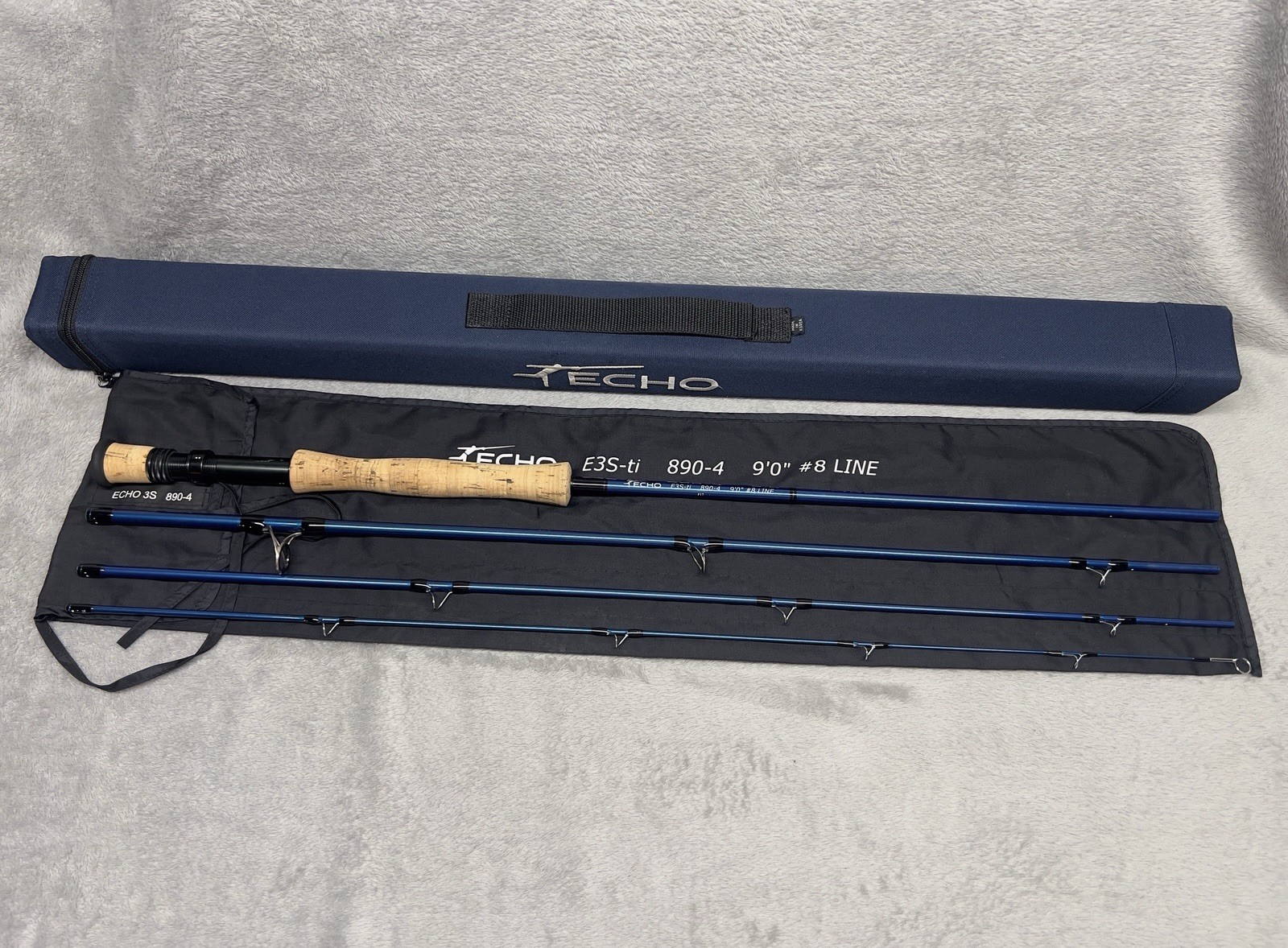 ECHO E3S-ti 8wt. 9’ft Fly Rod Saltwater Titanium Guides Blue 4 Piece Case