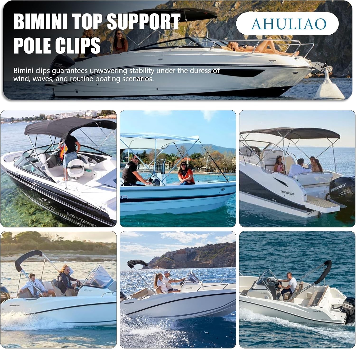 Bimini Top Support Pole Clips for 7/8 Inch Boats Top Poles, Bimini Top Hardware