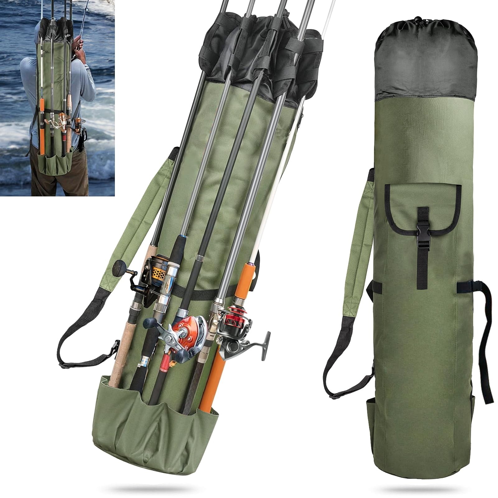 ReeMoo Fishing Rod Bag Case 48.4 inches * 13.4 inches, Army Green