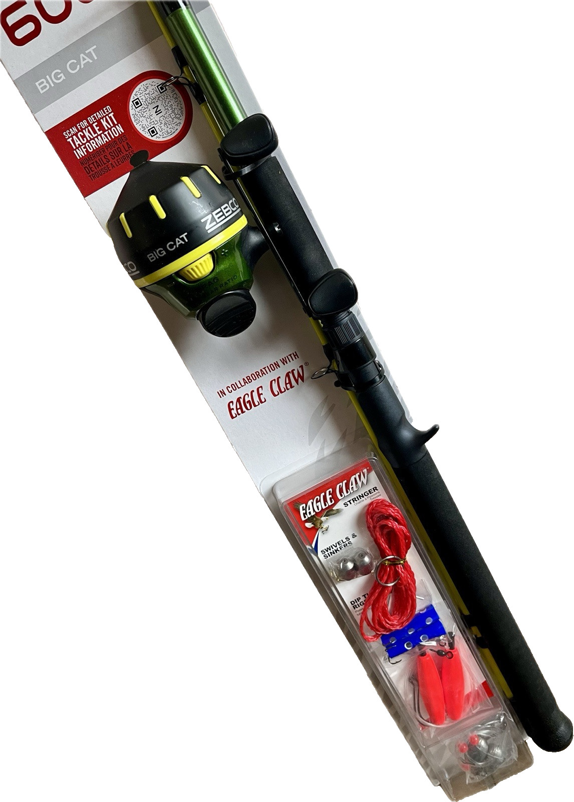ZEBCO 606 BIG CAT SPINCAST COMBO 7′ 2 pc with Tackle Kit 20 lb test line