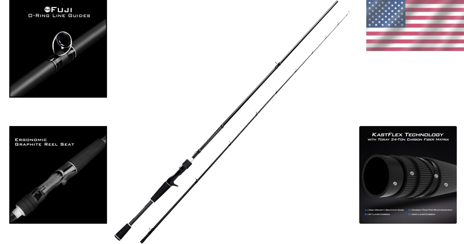 Perigee II Spinning Fishing Rod 7.6 Feet Medium Heavy Fast Action Carbon Fiber