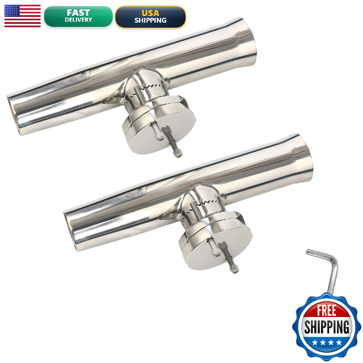 Amarine Made 2Pcs Fishing Rod Holder Stainless Tournament Style Clamp On Rod