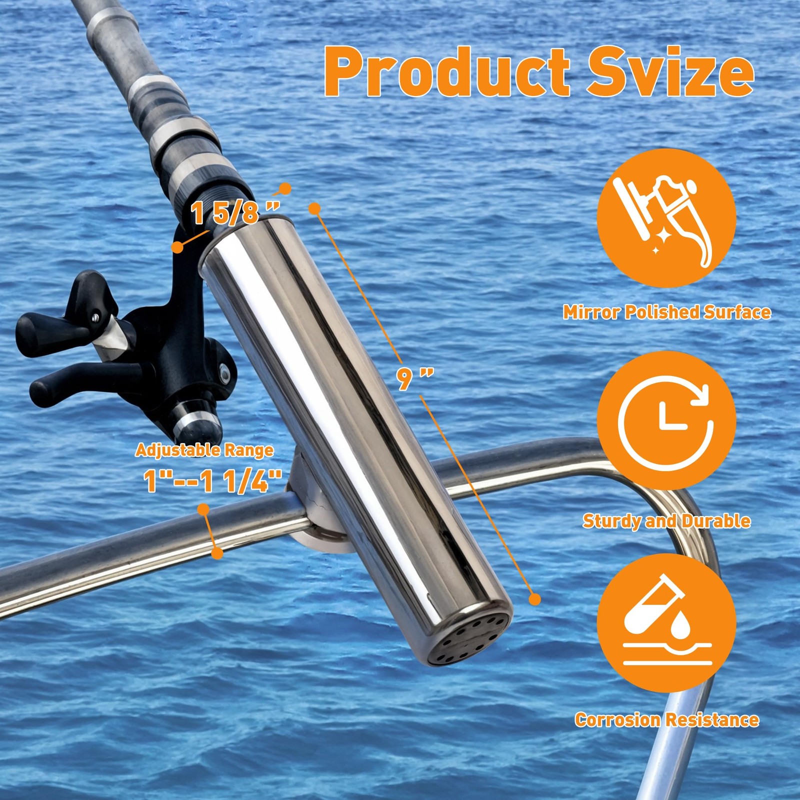 Xinkunmarine 2 Pack Fishing Rod Holders For Rail Mount Stainless Steel Clamp On