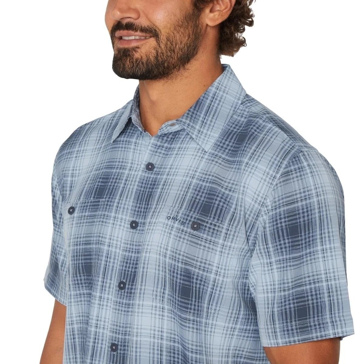 Orvis Men’s S Short Sleeve Plaid Button Up Shirt Outdoor Blue N0748