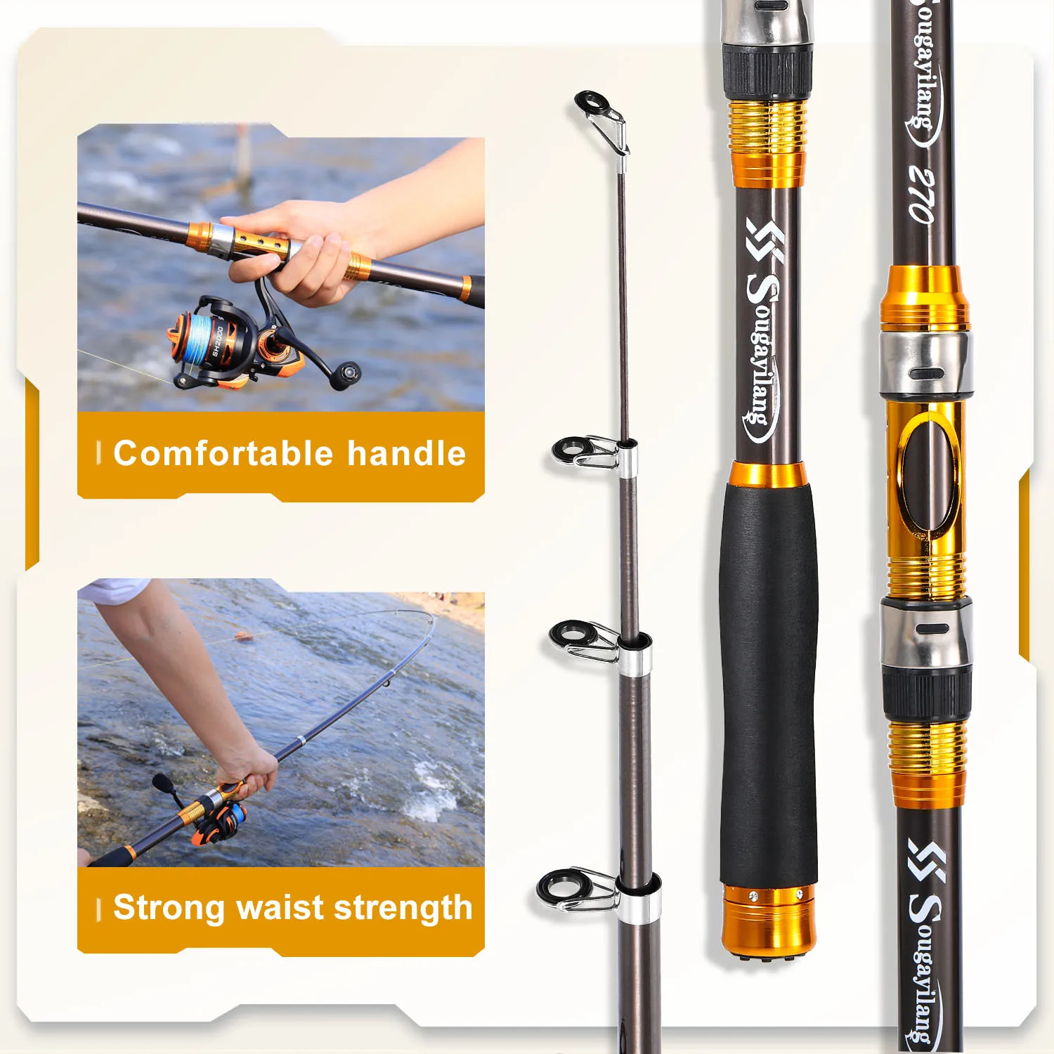 2.1M3.0M Spinning Fishing Rod Carbon Fiber EVA Handle Ultralight Carp Rod Fishin