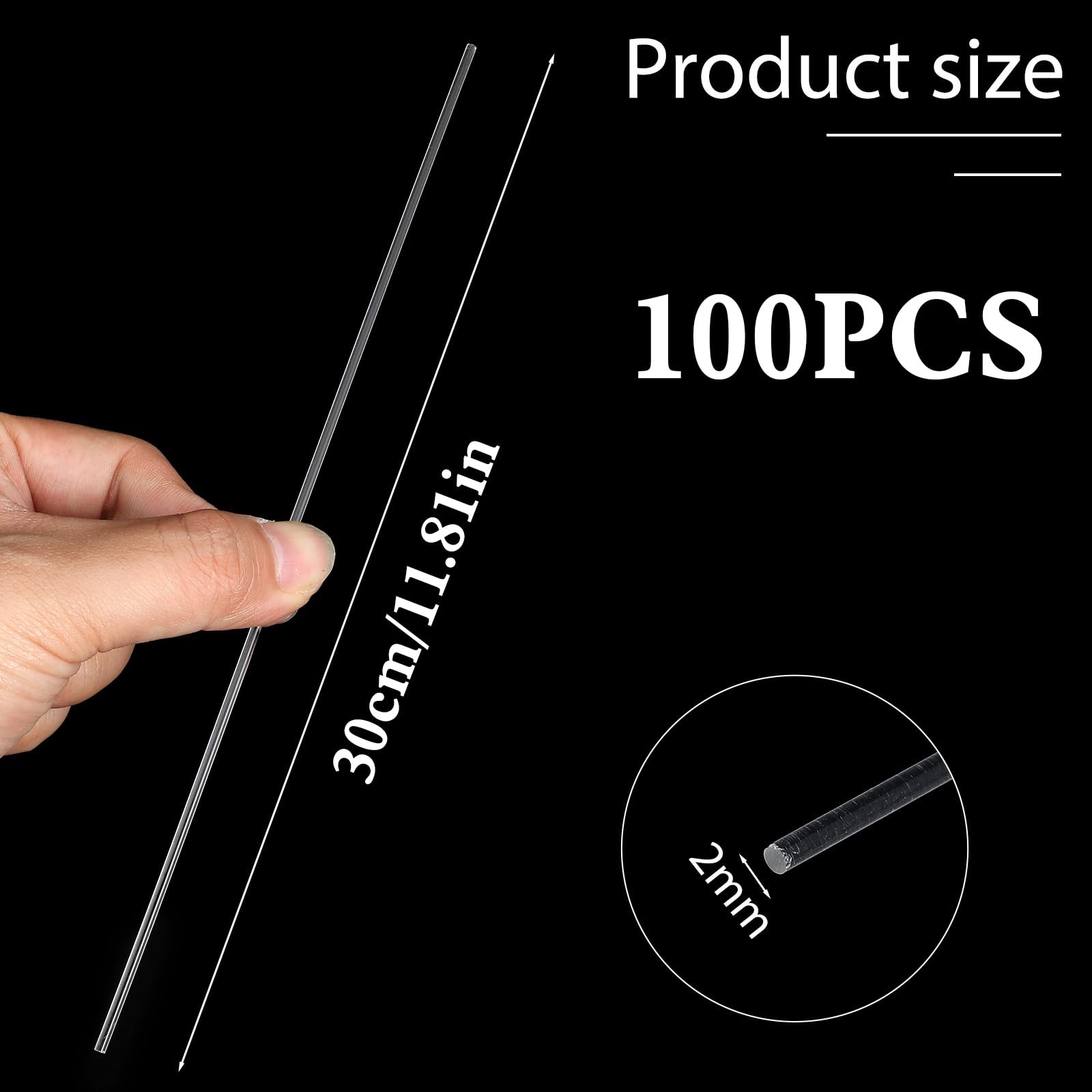 100 Pcs 12 Inch Clear Acrylic Rod 2 mm Clear-Acrylic Dowel Rods Cake Topper S…
