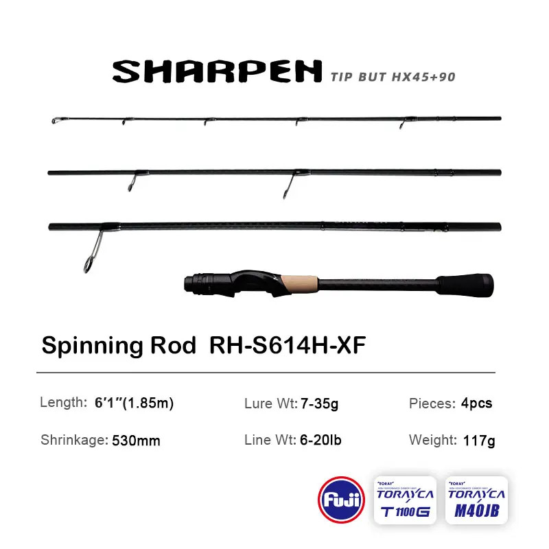 PURELURE SHARPEN Fishing Rod Carbon Spinning Casting FUJI Components Bass Pike