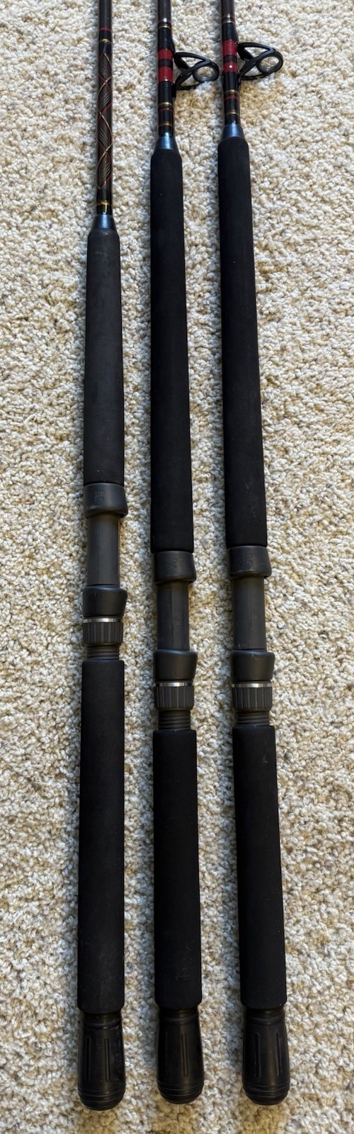 Lot of (3) Kunnan HOT RAIL Conventional Saltwater Fishing Rods, “NICE”… L@@K!!!