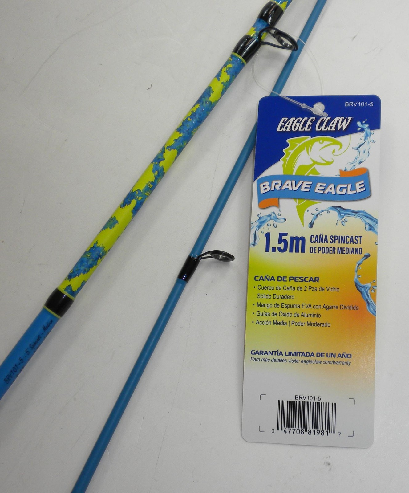 Eagle Claw BRV101-5 Spincast Rod Solid Glass w/ Soft Foam Handle 5 Ft 2 pc