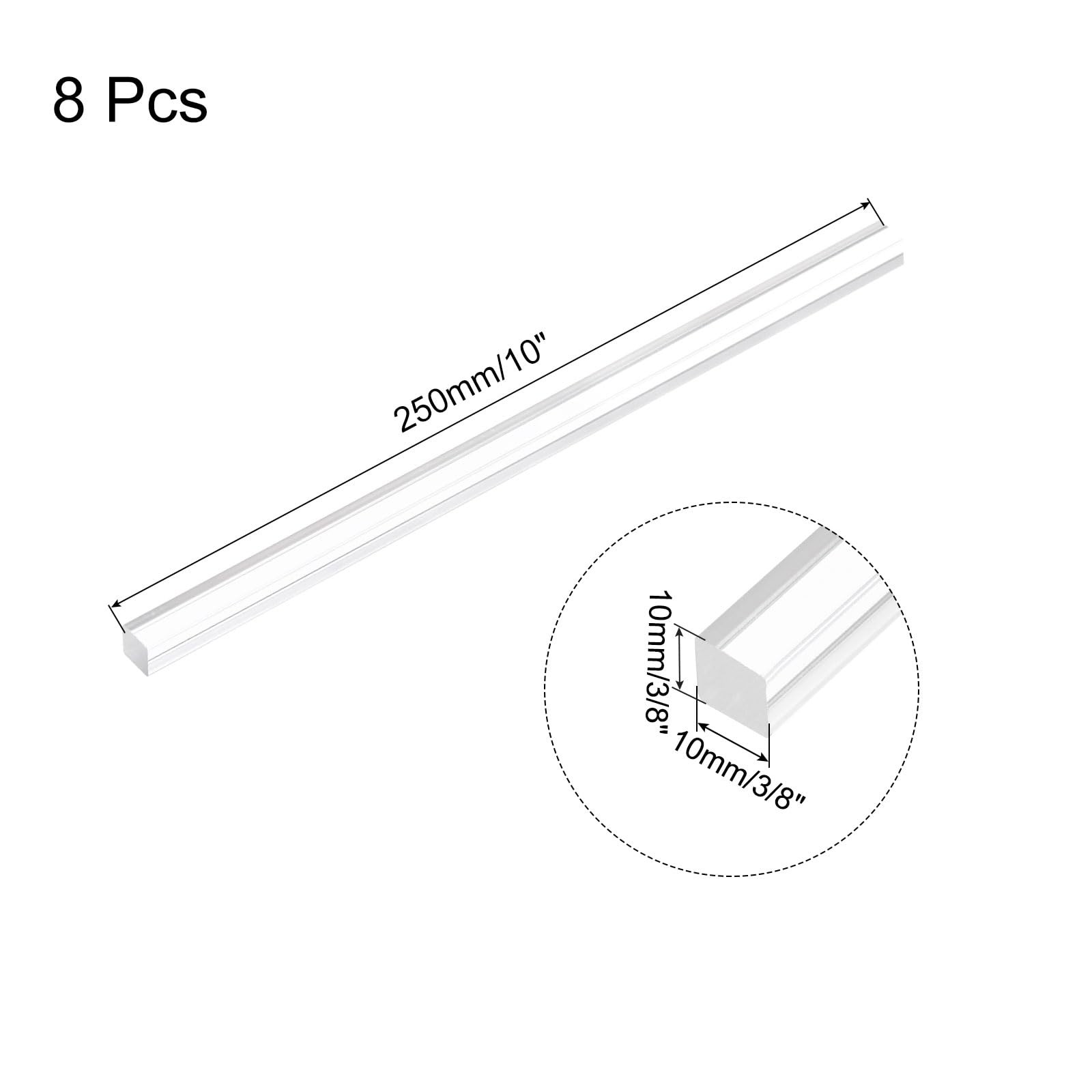 8 PCS Acrylic Square Rods 3/8×10 Inch 10mm x 250 mm Clear Dowel Sticks