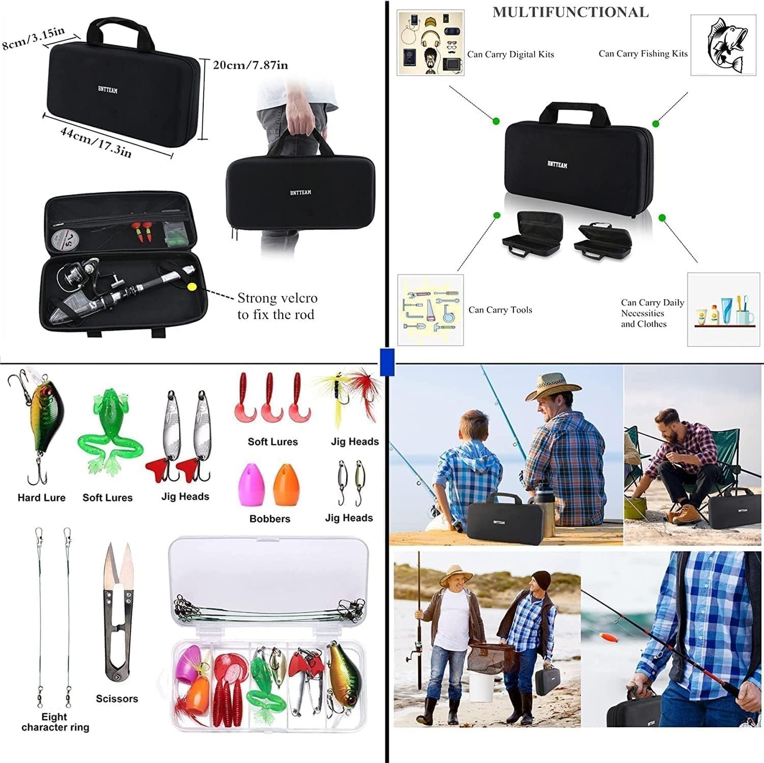 Portable Fishing Spinning Rod and Reel Combo Set Carbon Fiber Fluorescent Rod…