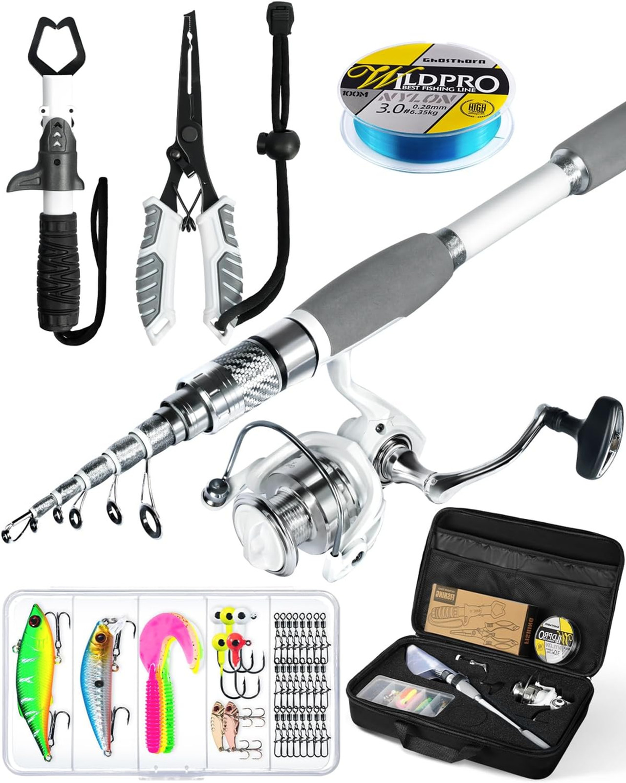 Fishing Rod and Reel Combo Carbon Fiber Telescopic Kit Saltwater Freshwater with