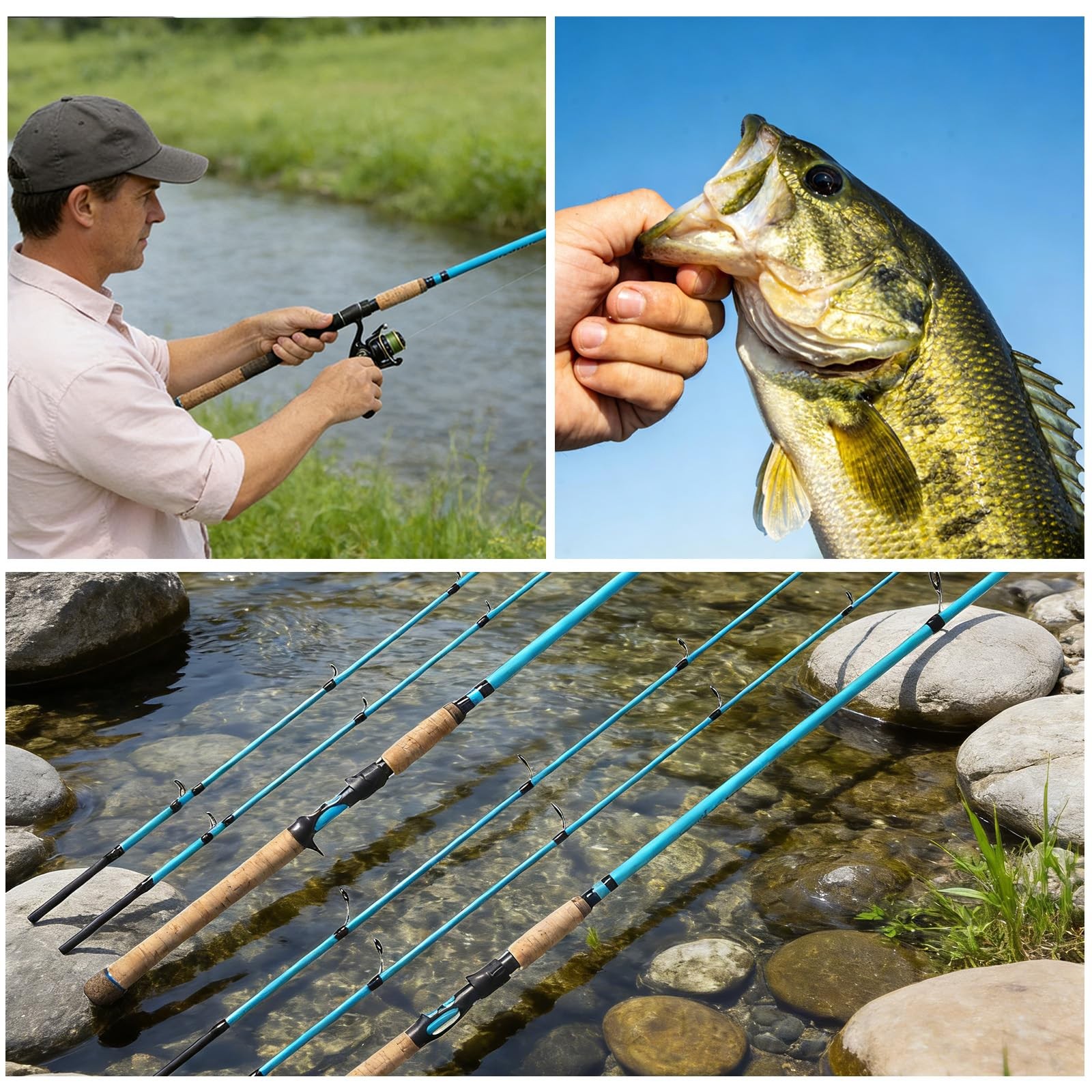 KingKatch 7’ Spinning Fishing Rod with 2 Tips, High Carbon Fiber Blank,