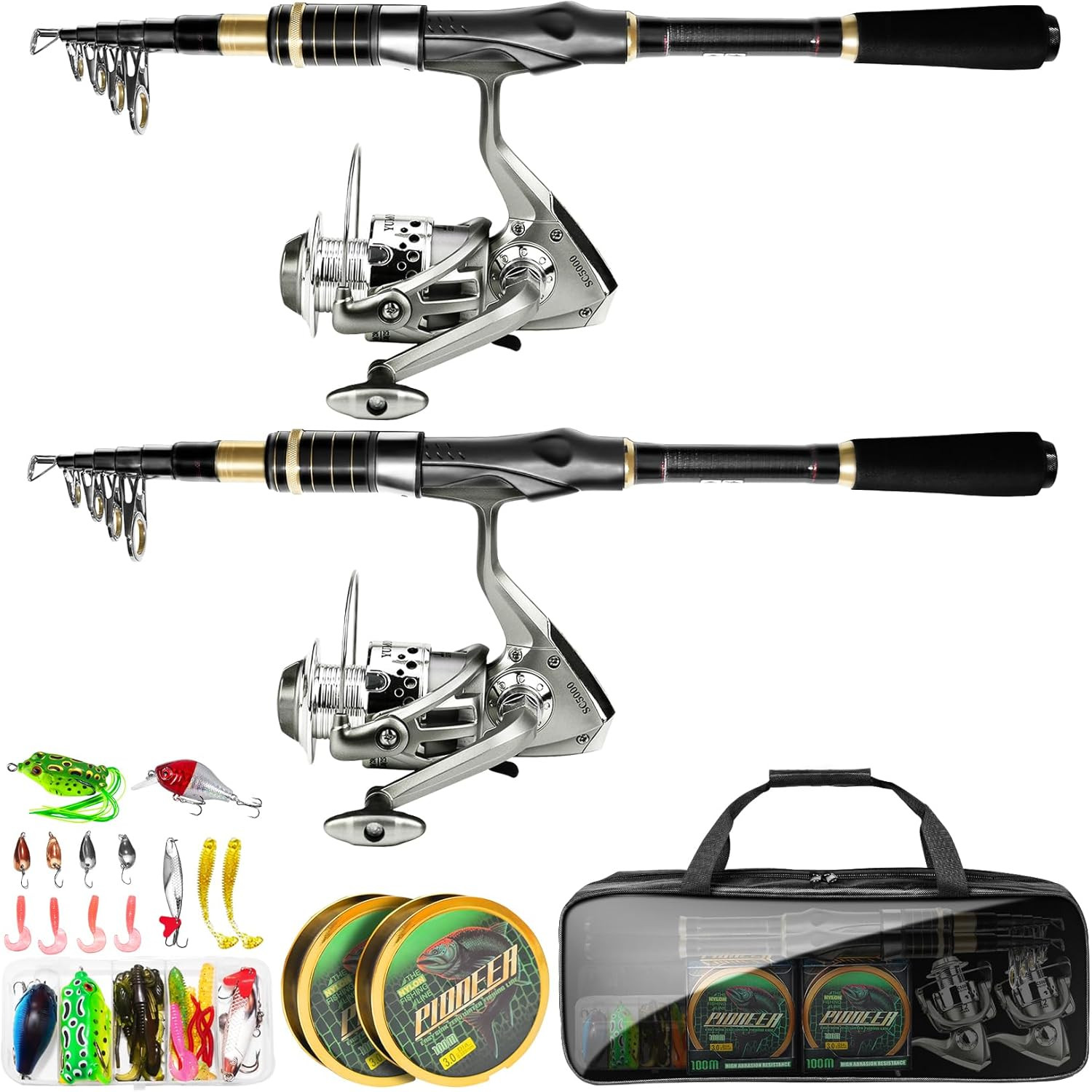 Telescopic Fishing Rod Combo – 2PCS 6.9 7.89FT Collapsible Carbon Fiber Pole Set