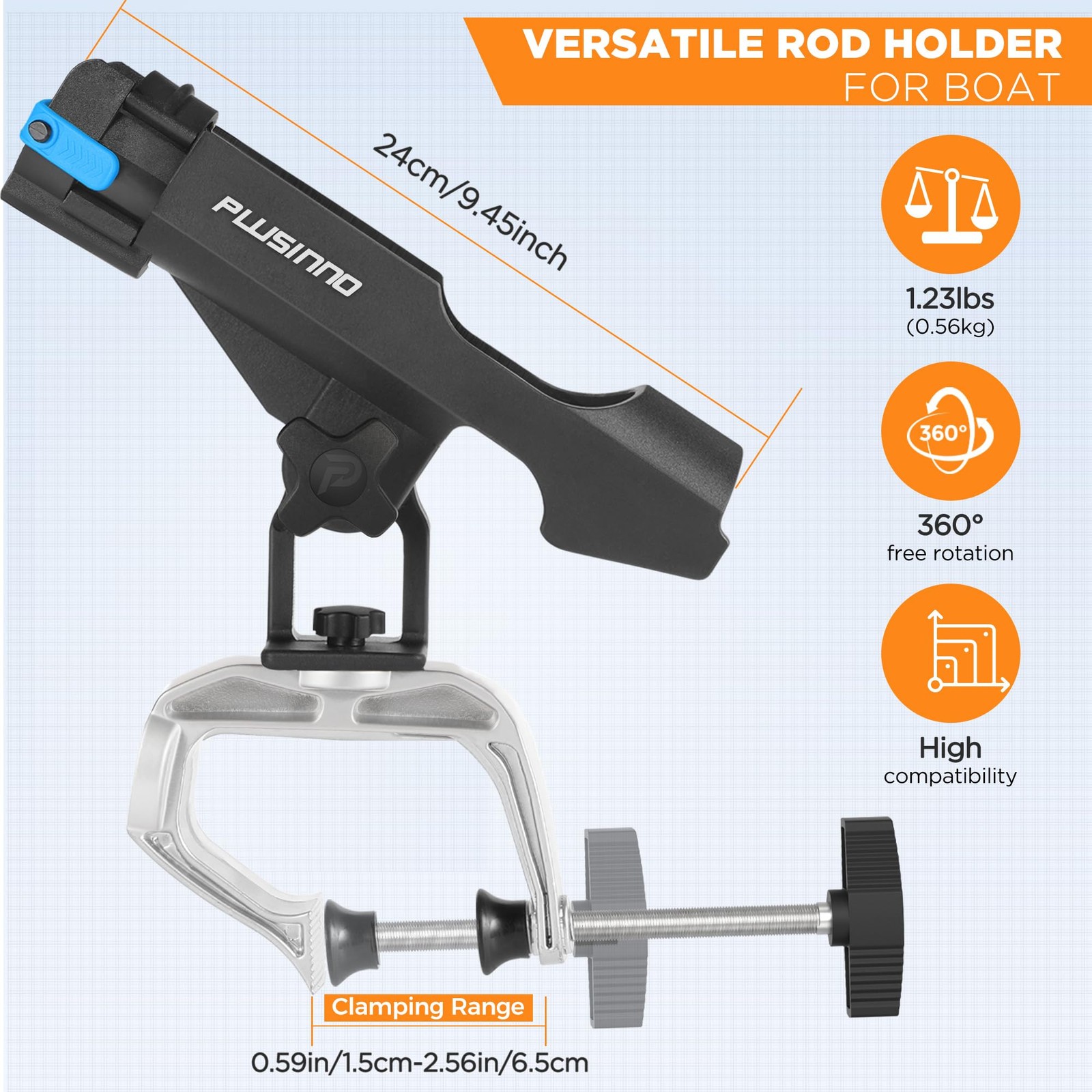 Plusinno Fishing Boat Rods Holder Large Clamp Opening 360 Degree Adjustable