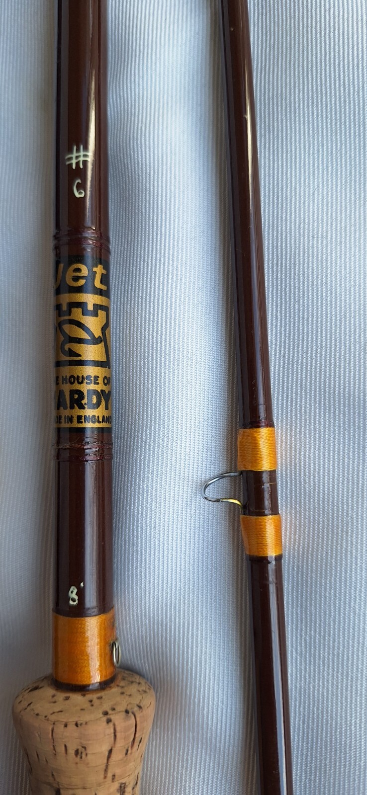 House of Hardy Jet 6wt 8ft. Fiberglass Fly rod with rod tube. Excellent Cond.