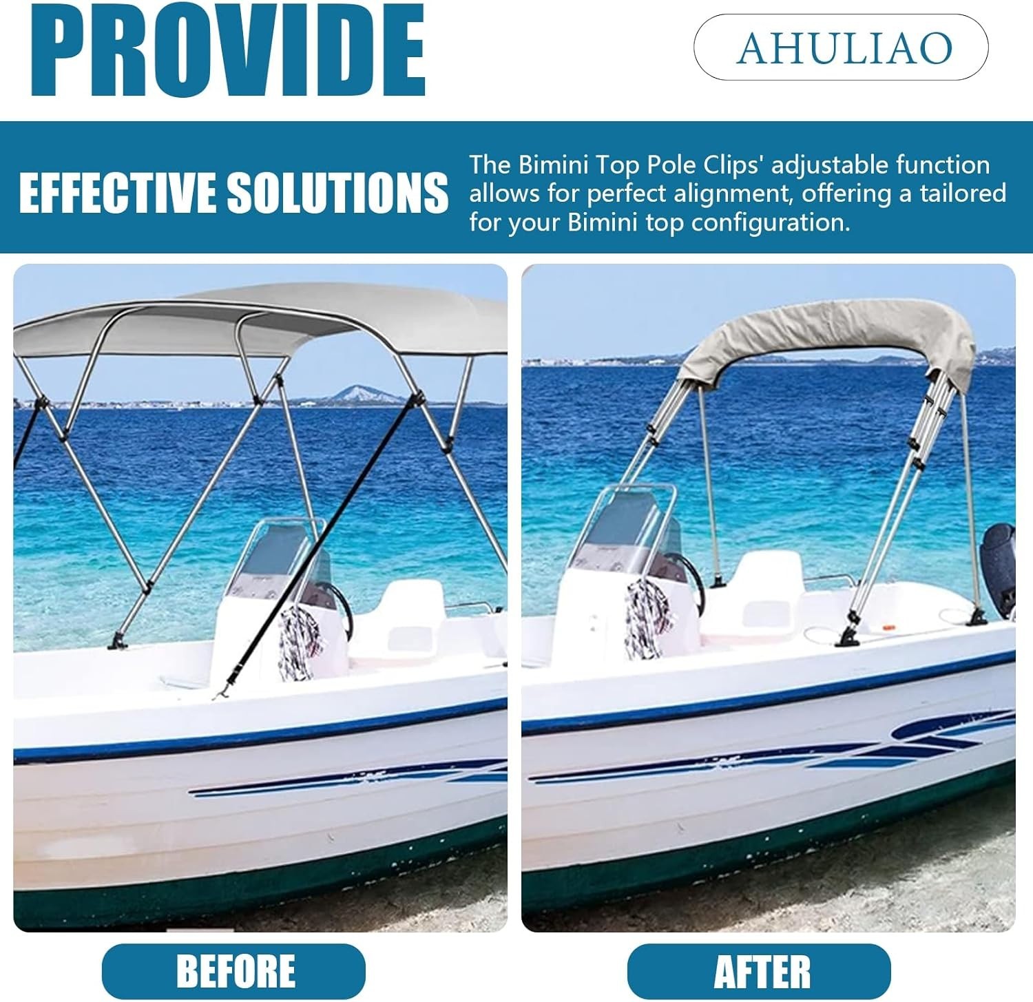 Bimini Top Support Pole Clips for 7/8 Inch Boats Top Poles, Bimini Top Hardware