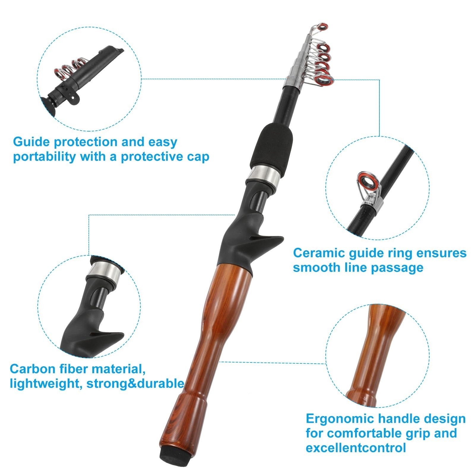 Portable Fiberglass Fishing Rod Collapsible Telescopic Pole Fresh Saltwater NEW