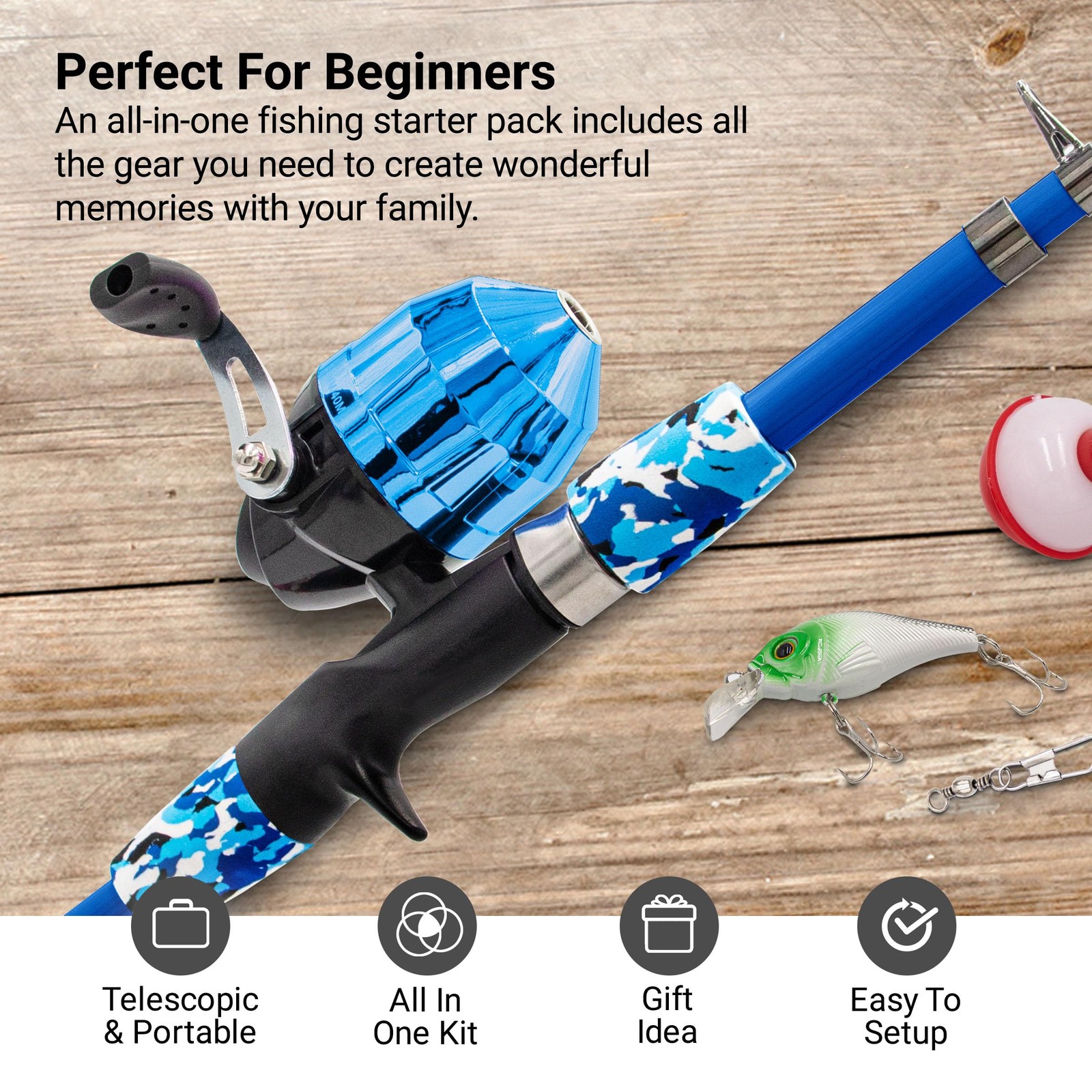 Lanaak Kids Fishing Pole and Tackle Box – with Net, 1.5m or 4.9 FT, Blue