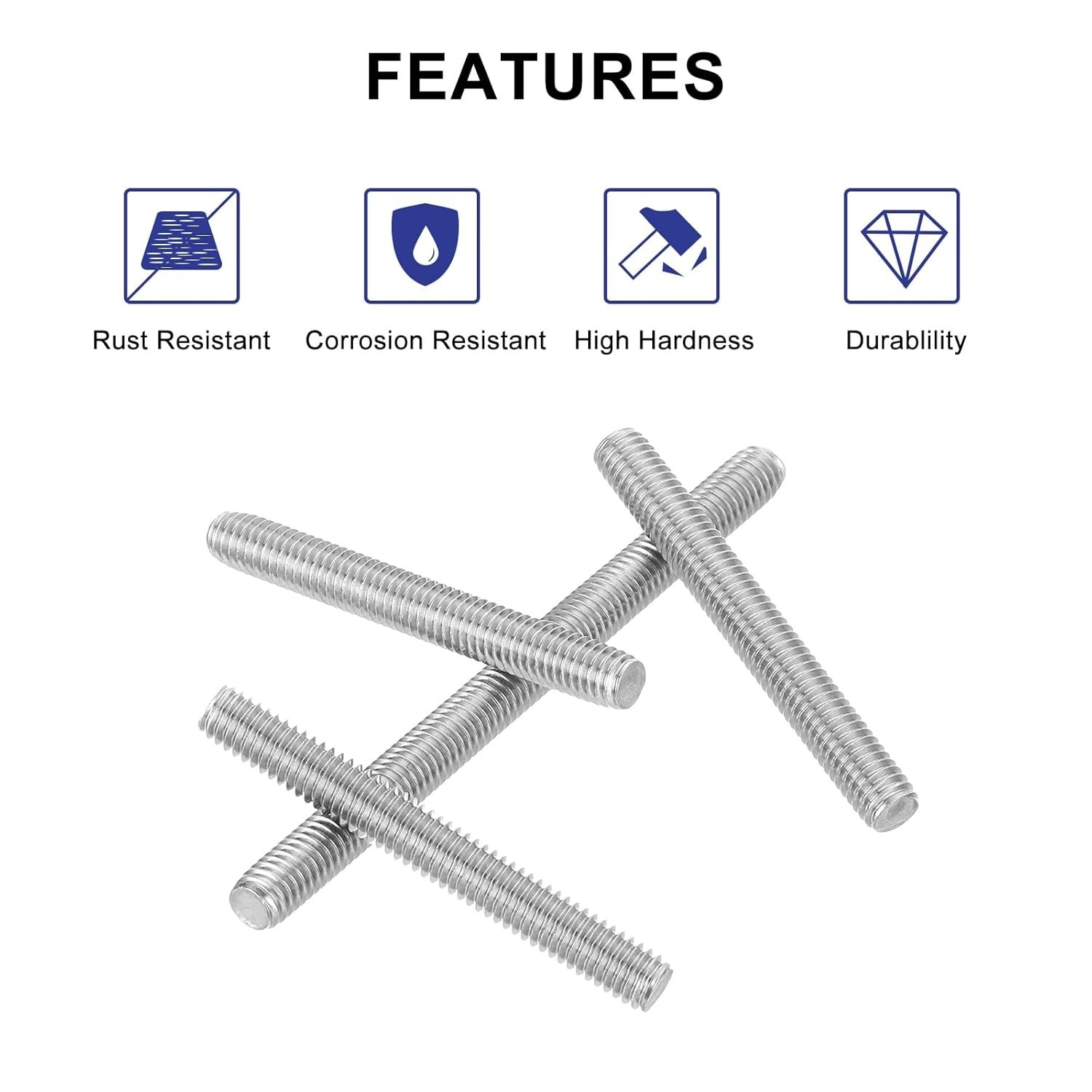 Durable 8pcs Fully Threaded Rods M6 x 25mm – Grade 304 Stainless Steel
