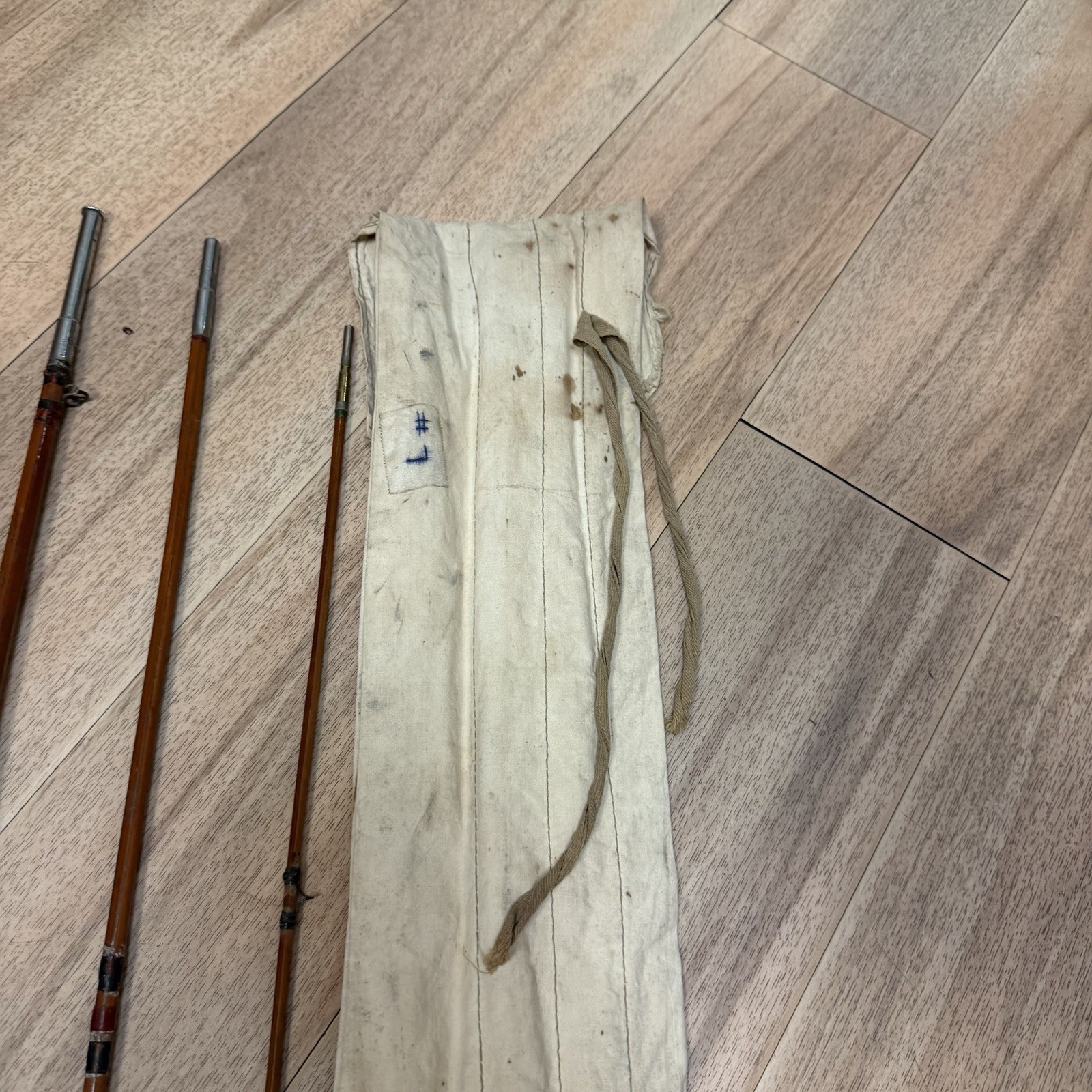 Vintage Bamboo Fly Rod W/ Sock & Canvas Bag Trout Rod Montague? South Bend?