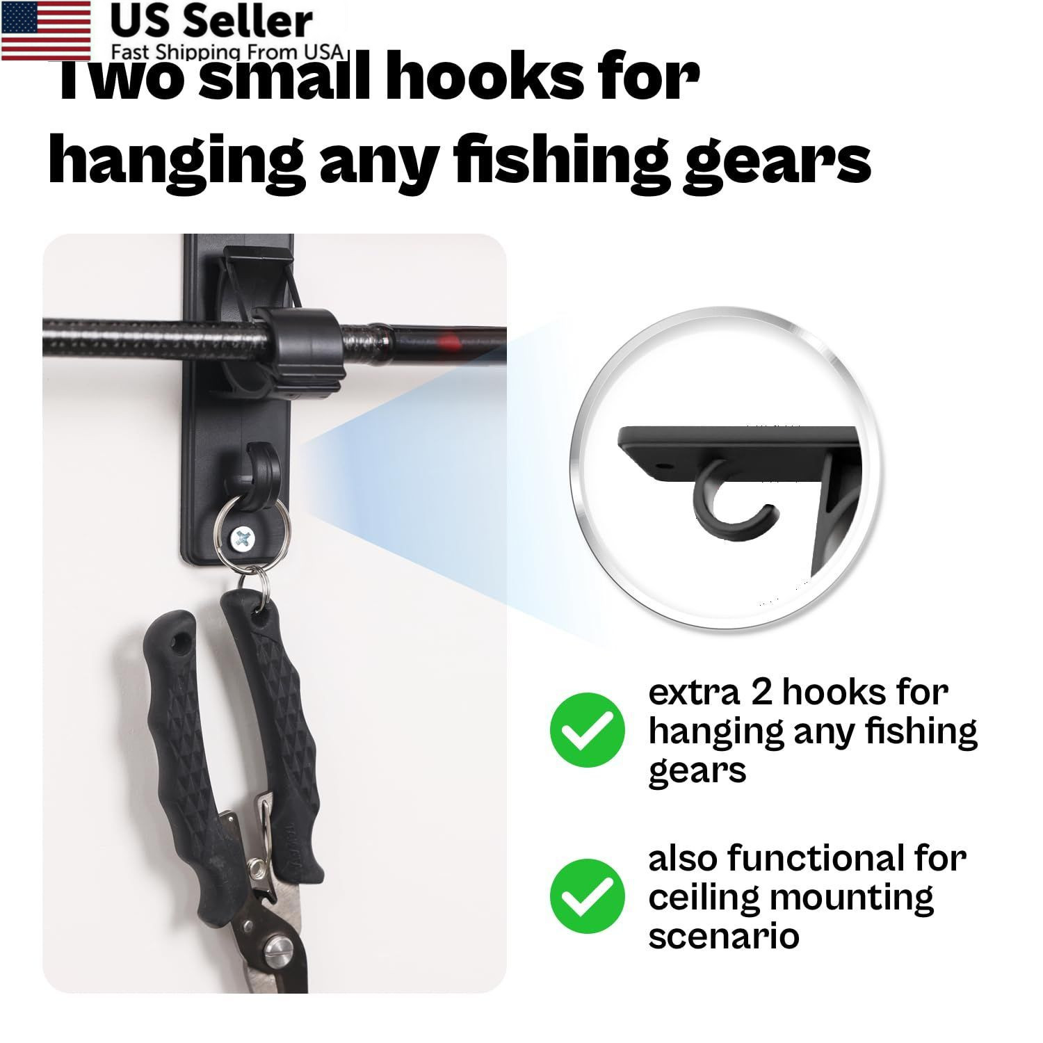 OJYDOIIIY Wall Mount Fishing Rod 14 x 4.7 x 1.4 inches, 1 Pack, 6 Rods