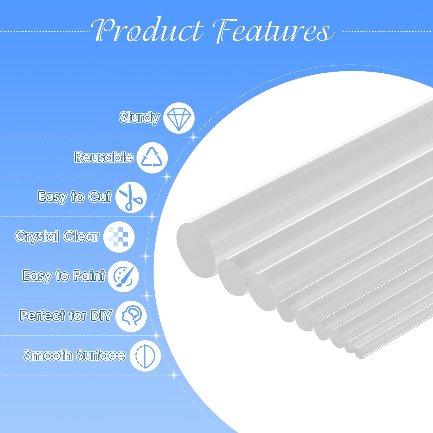4 PCS Clear Acrylic Dowel Rods 9/16×10 Inch Plastic Sticks 15x254mm DIY Craft