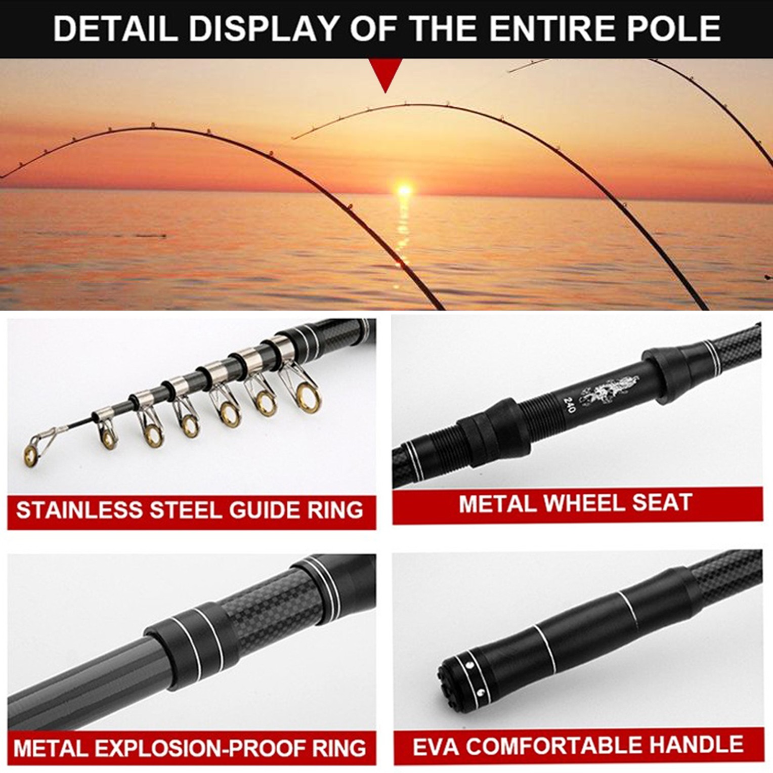 Carbon Fiber Telescopic Fishing Rod Pole Reel Combo Sea Saltwater Freshwater
