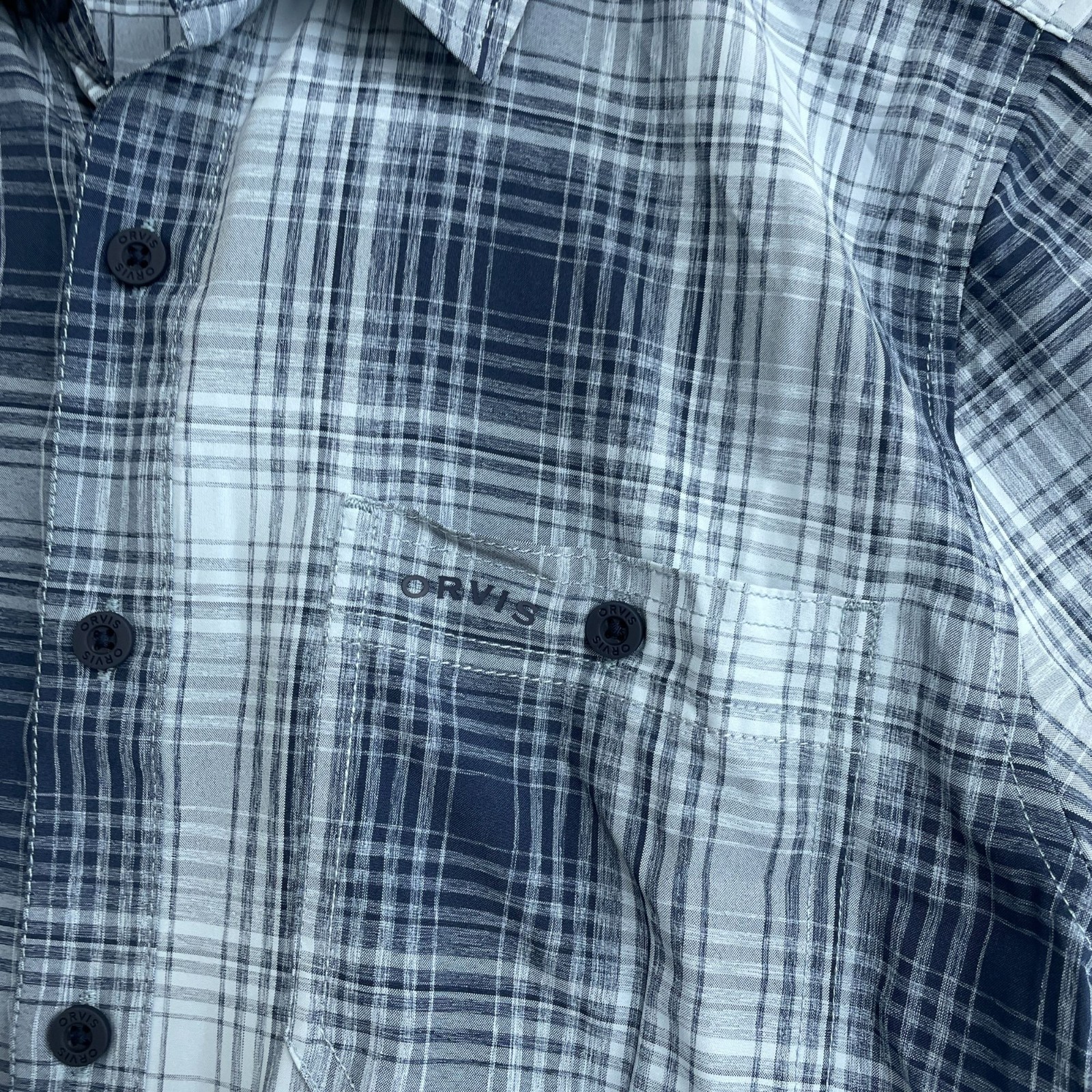 Orvis Men’s S Short Sleeve Plaid Button Up Shirt Outdoor Blue N0747
