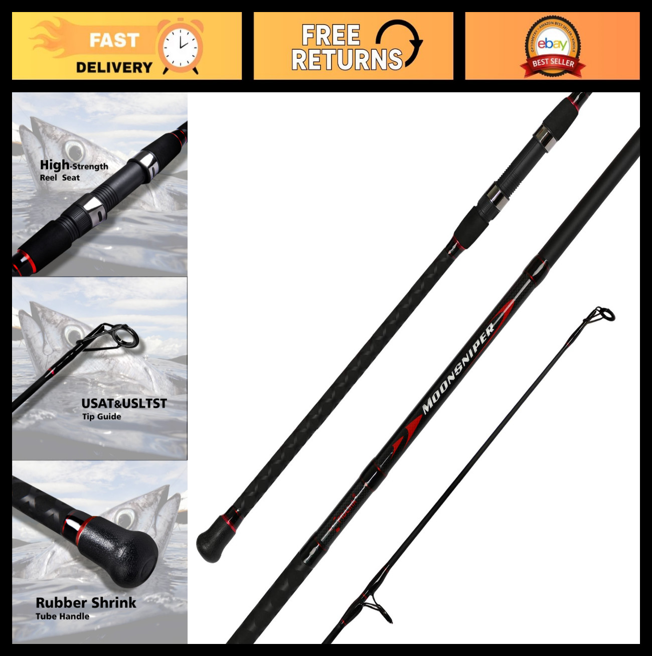 Lightweight Graphite Travel Fishing Rod – 2-Piece/4-Piece Surf Spinning Rod
