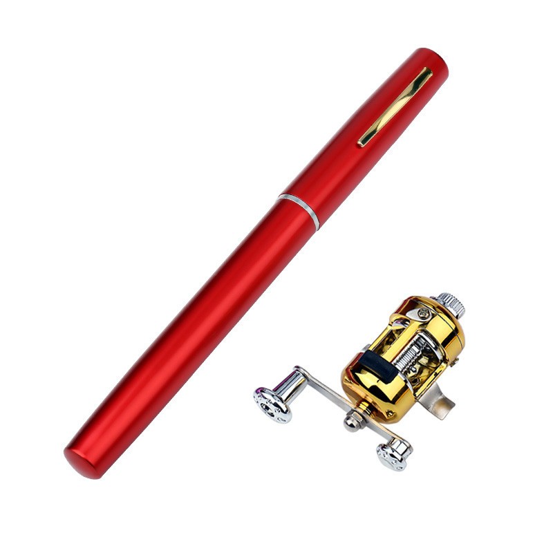 Mini Portable Pocket Fish Pen Shape Aluminum Alloy Fishing Rod Pole Reel NEW
