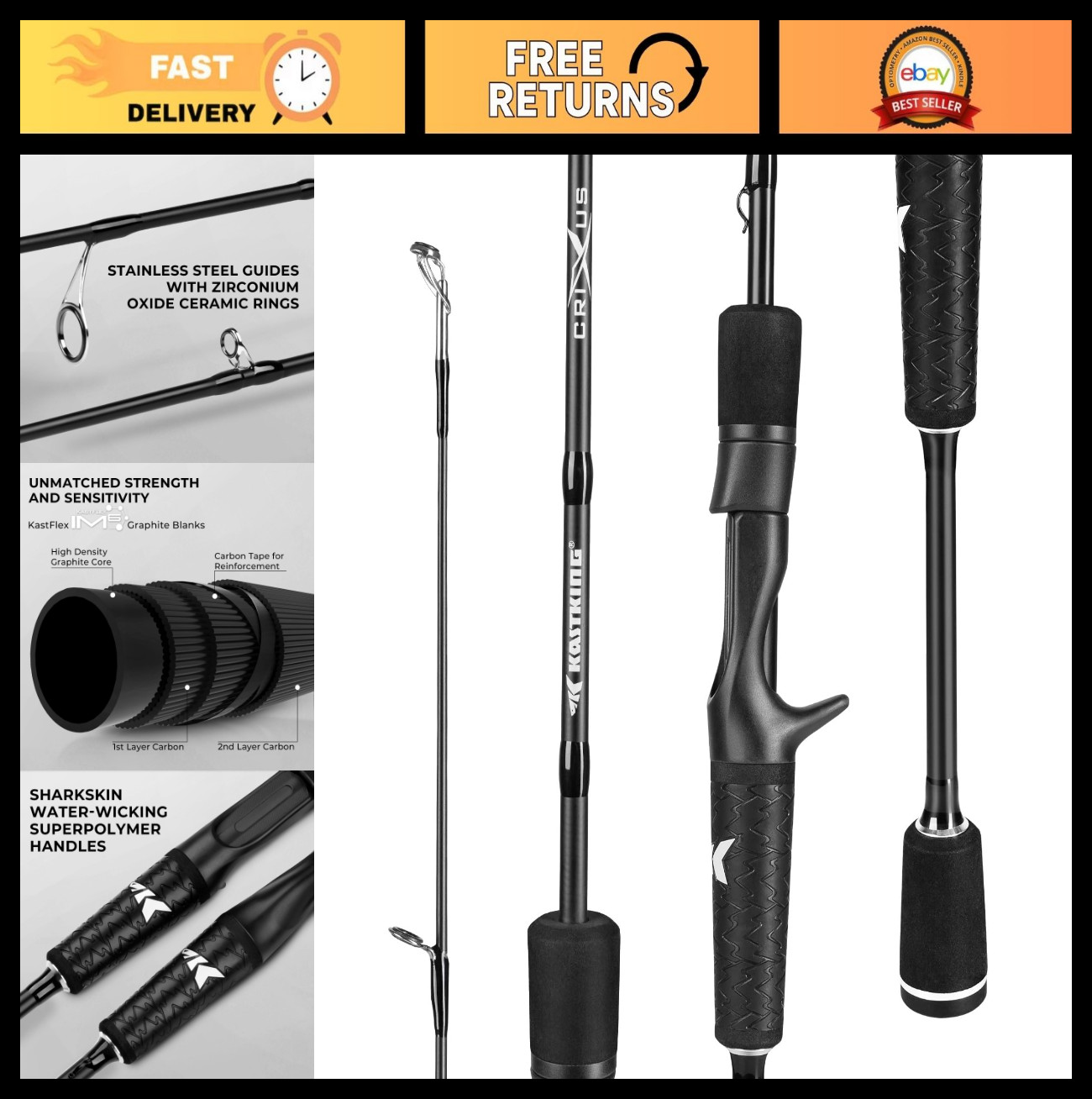 IM6 Graphite Fishing Rods – Spinning & Casting Rods with Zirconium Guides, Super