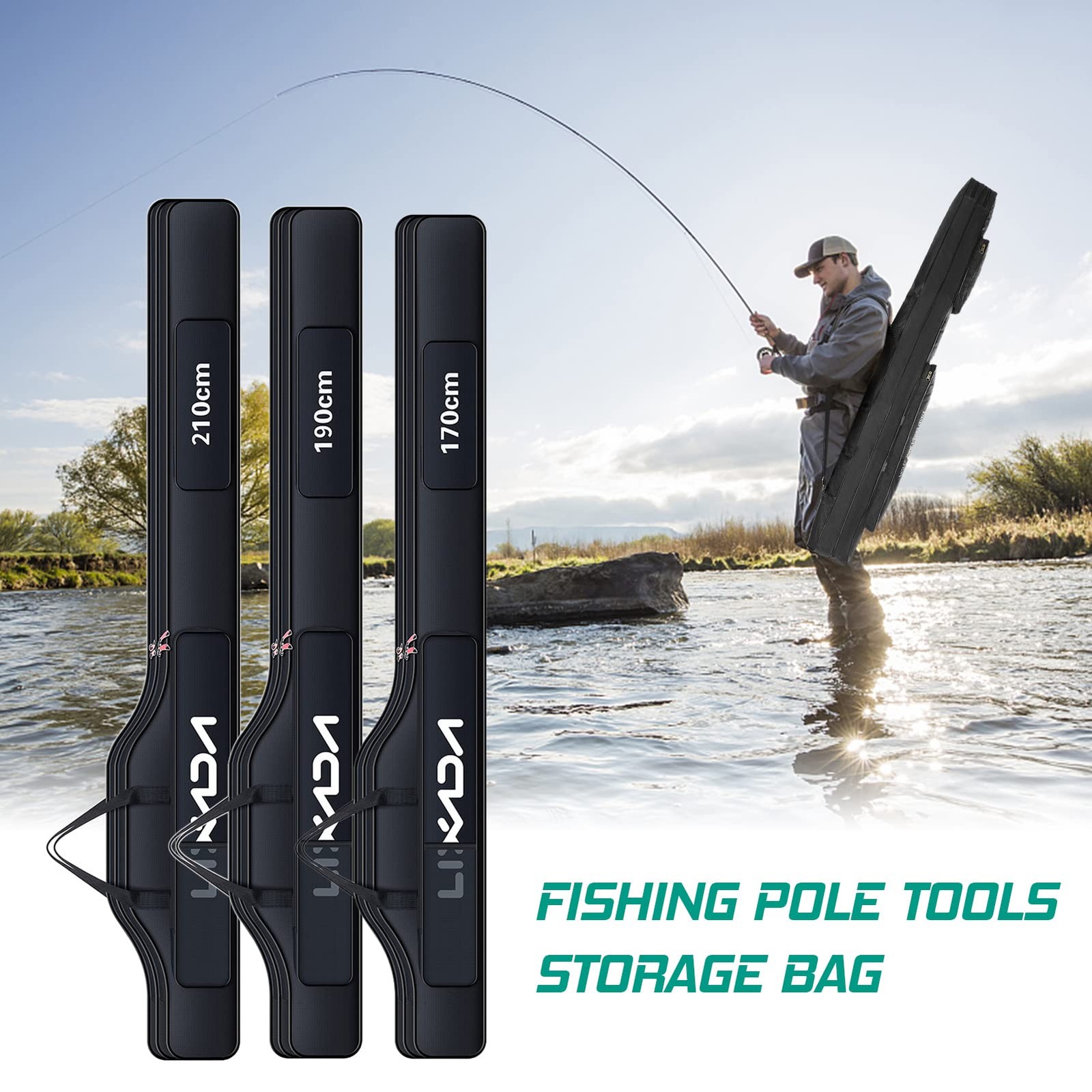 Lixada Fishing Rod Case Portable Folding Pole Reel Storage Bag Organizer